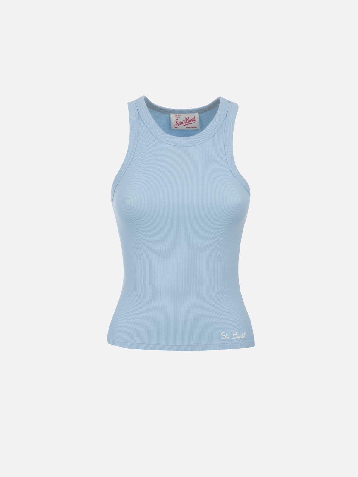 Ada light blue ribbed cotton tank top - MC2 Saint Barth