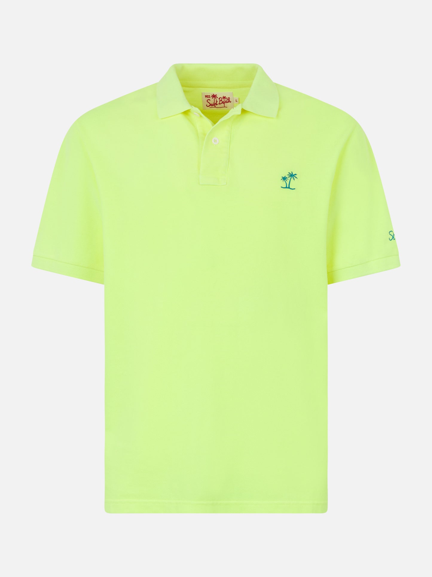 Man fluo yellow piquet polo with St. Barth logo and vintage effect - MC2 Saint Barth