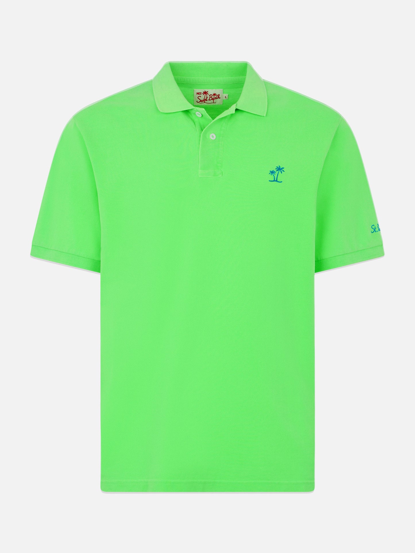 Man fluo green piquet polo with St. Barth logo and vintage effect - MC2 Saint Barth