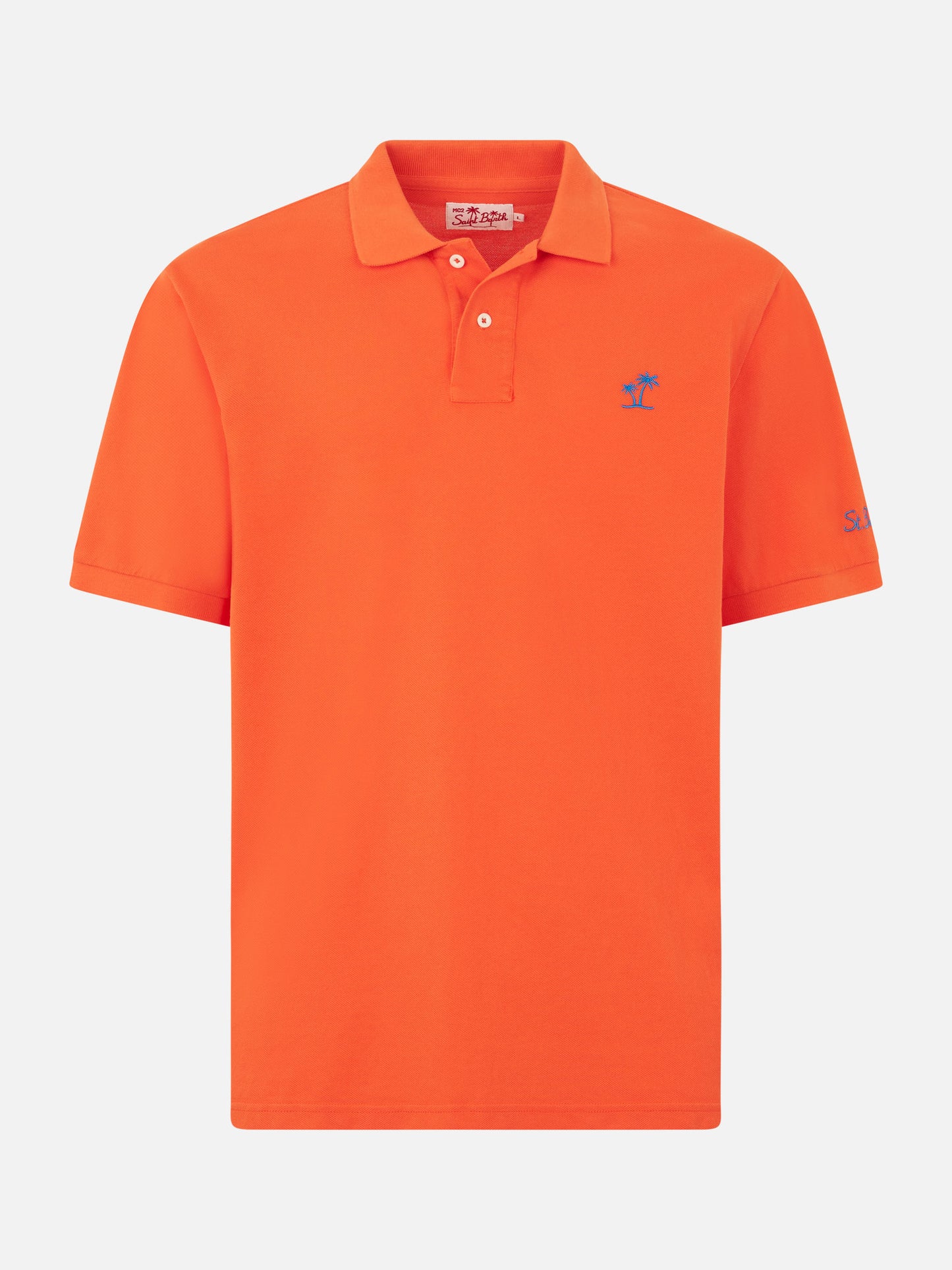 Man orange piquet polo with St. Barth logo and vintage effect - MC2 Saint Barth