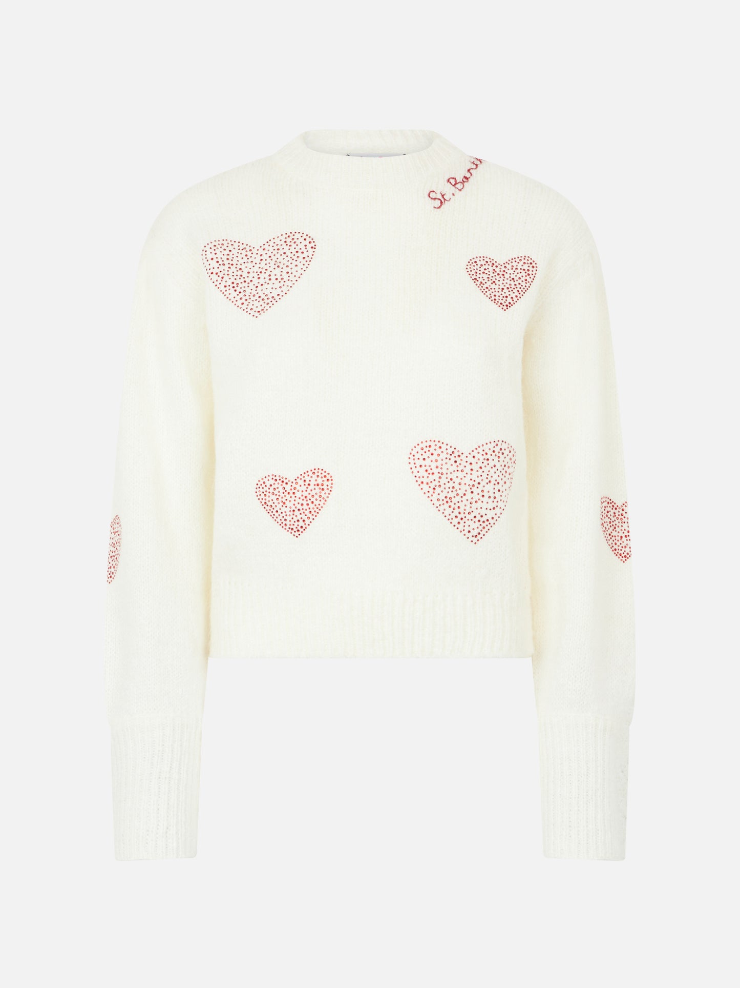 Woman brushed white sweater with rhinestones hearts - MC2 Saint Barth