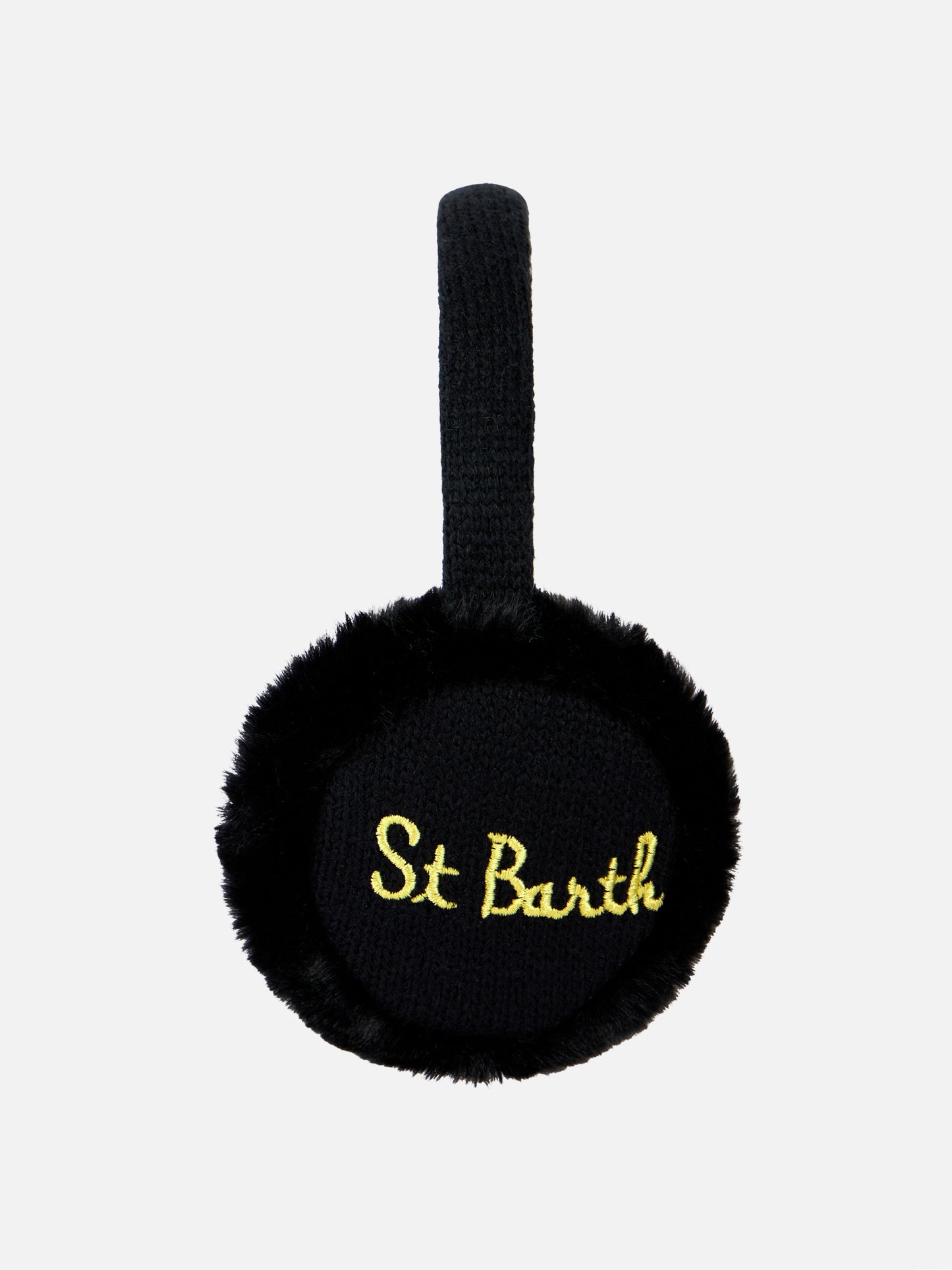 Woman black tricot earmuffs with furry details - MC2 Saint Barth