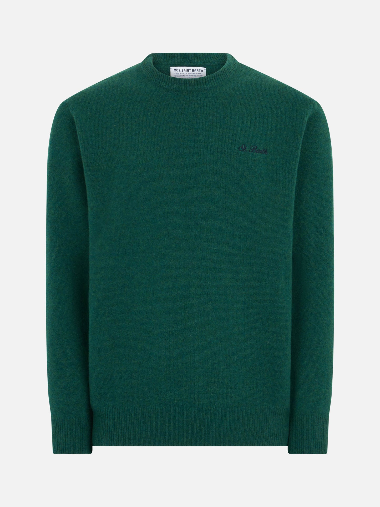 Man crewneck green sweater with St. Barth embroidery - MC2 Saint Barth