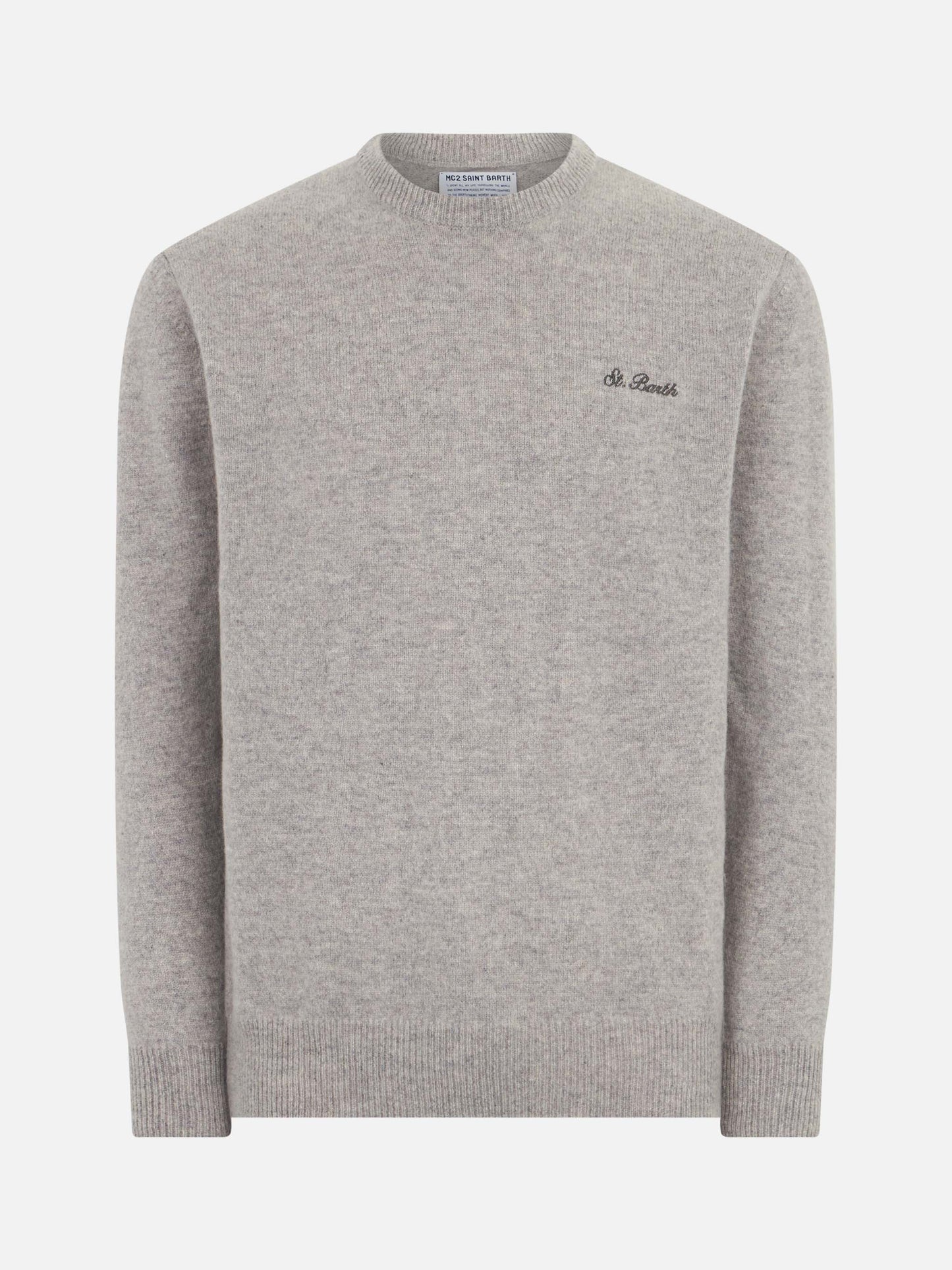 Man crewneck grey melange sweater with St. Barth embroidery - MC2 Saint Barth