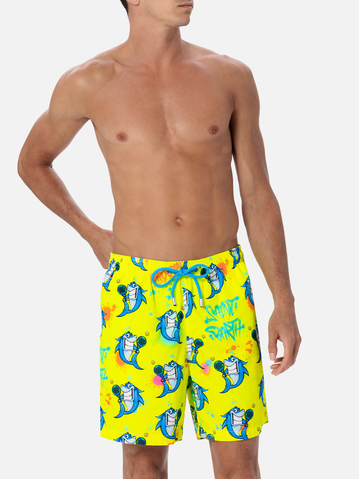 Man lightweight fabric swim-shorts Lighting with Cryptopuppets print | CRYPTOPUPPETS SPECIAL EDITION - MC2 Saint Barth