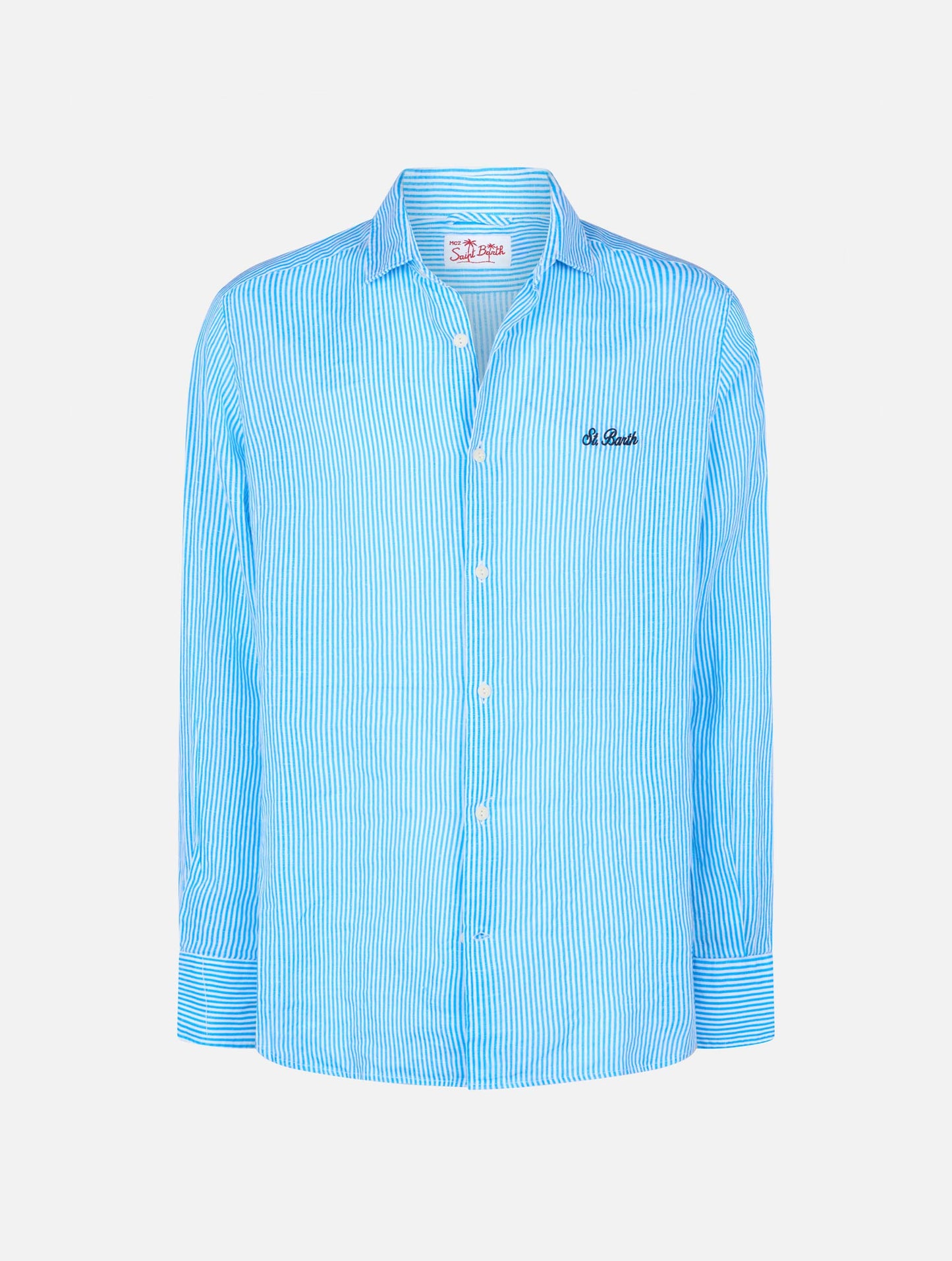 Man turquoise striped linen shirt Pamplona - MC2 Saint Barth