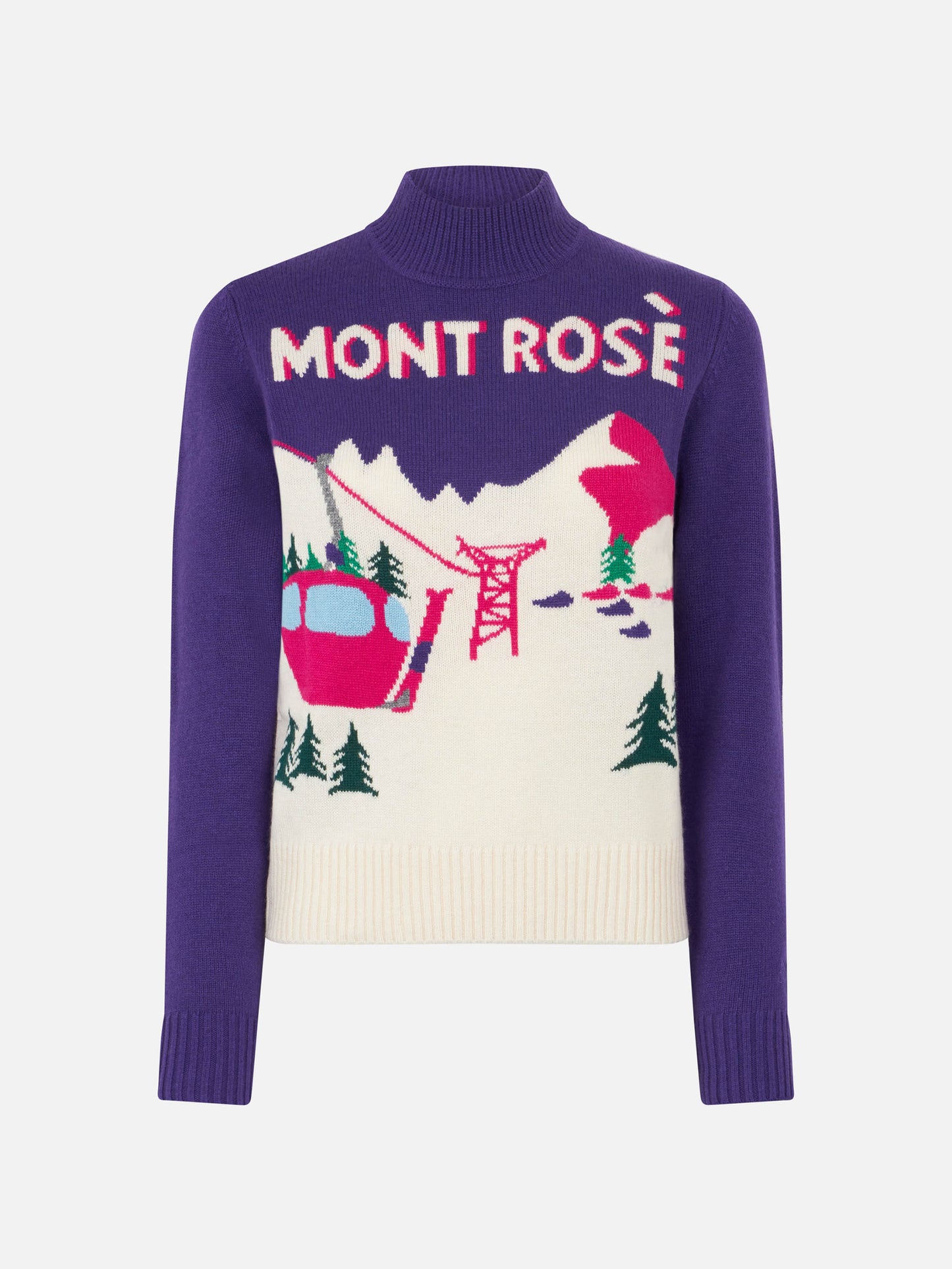 Woman crewneck sweater New Queen with Mont Rosè postcard jacquard - MC2 Saint Barth
