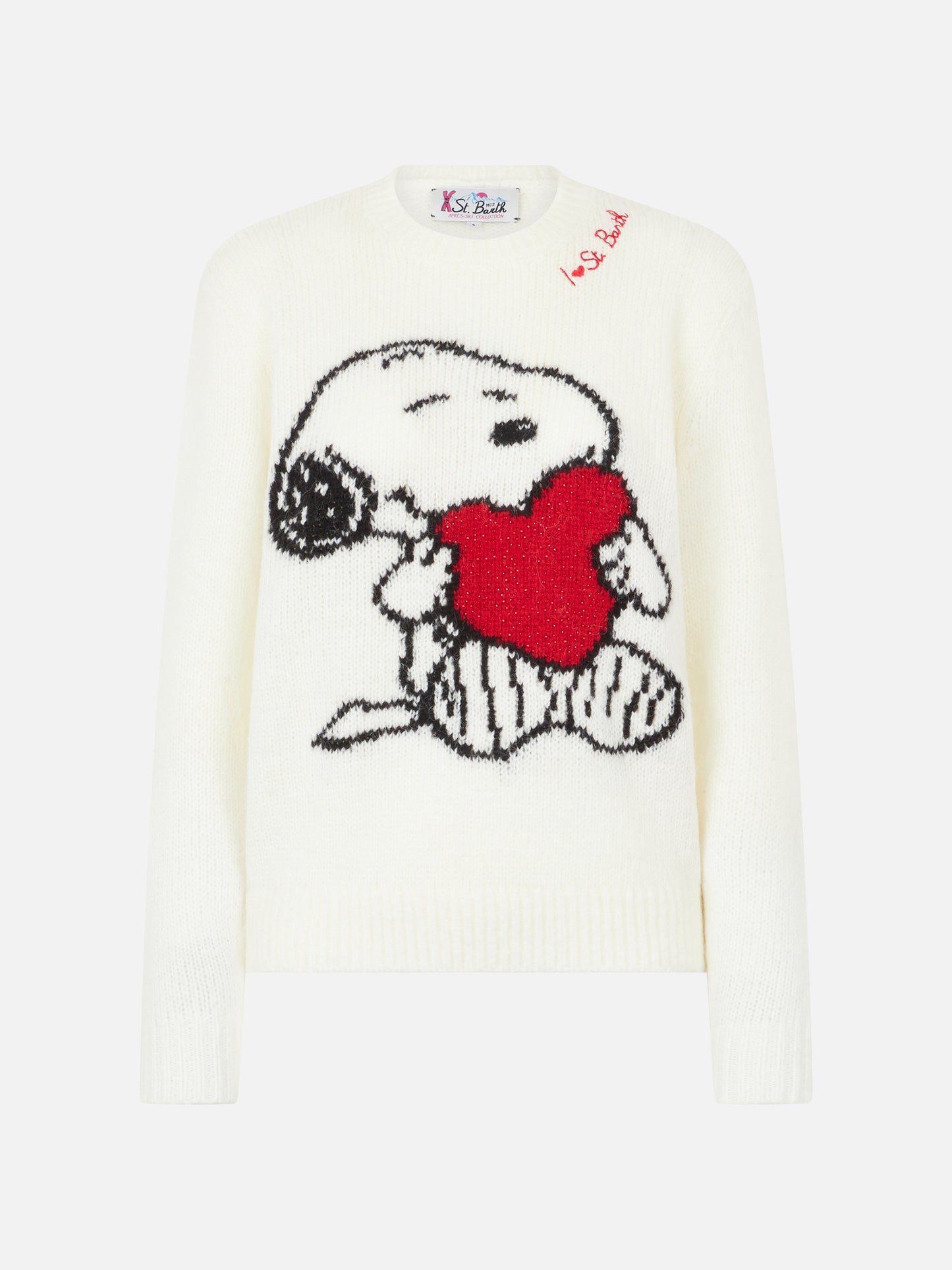 Damenpullover mit Snoopy- und Woodstock-Jacquard sowie Herz aus Strass | SNOOPY PEANUTS™ SPECIAL EDITION