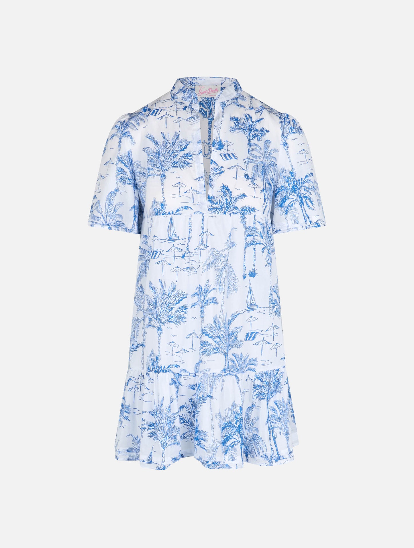 Woman cotton voile short dress Siara with toile de jouy print - MC2 Saint Barth