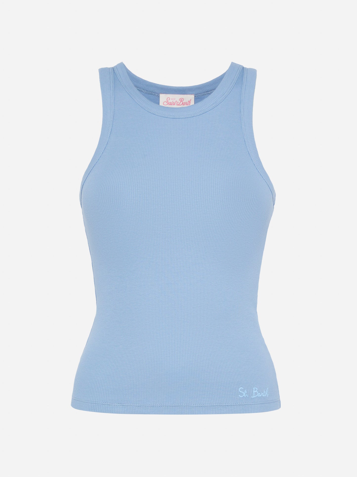 Ada dusty blue ribbed cotton tank top - MC2 Saint Barth