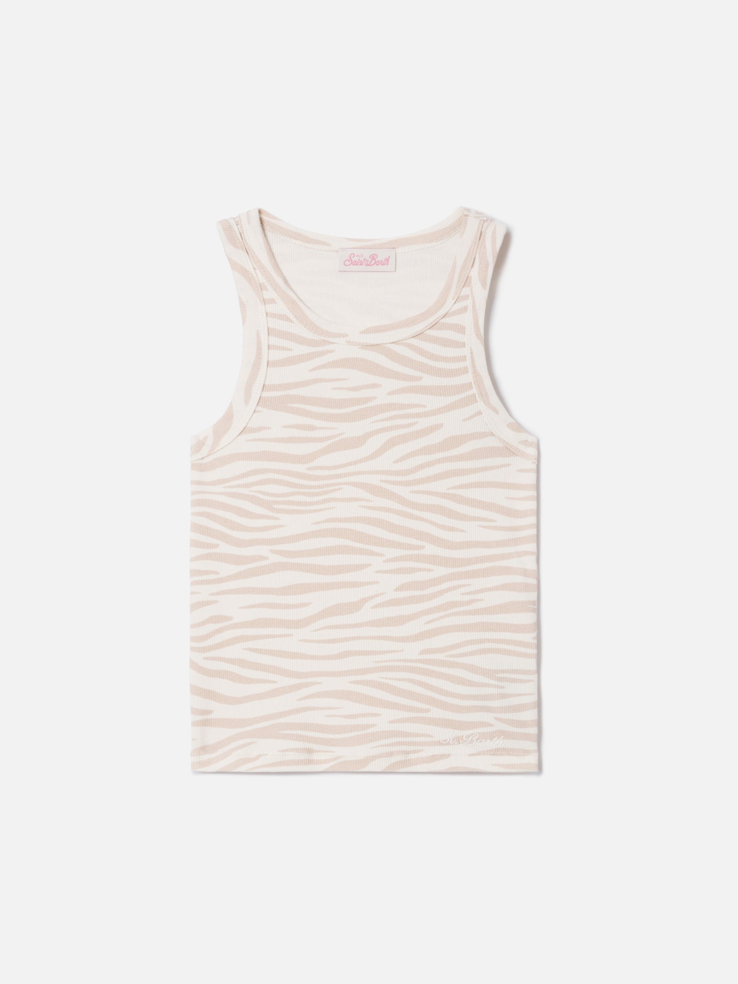 Zebra print ribbed Ada tank top with embroidery