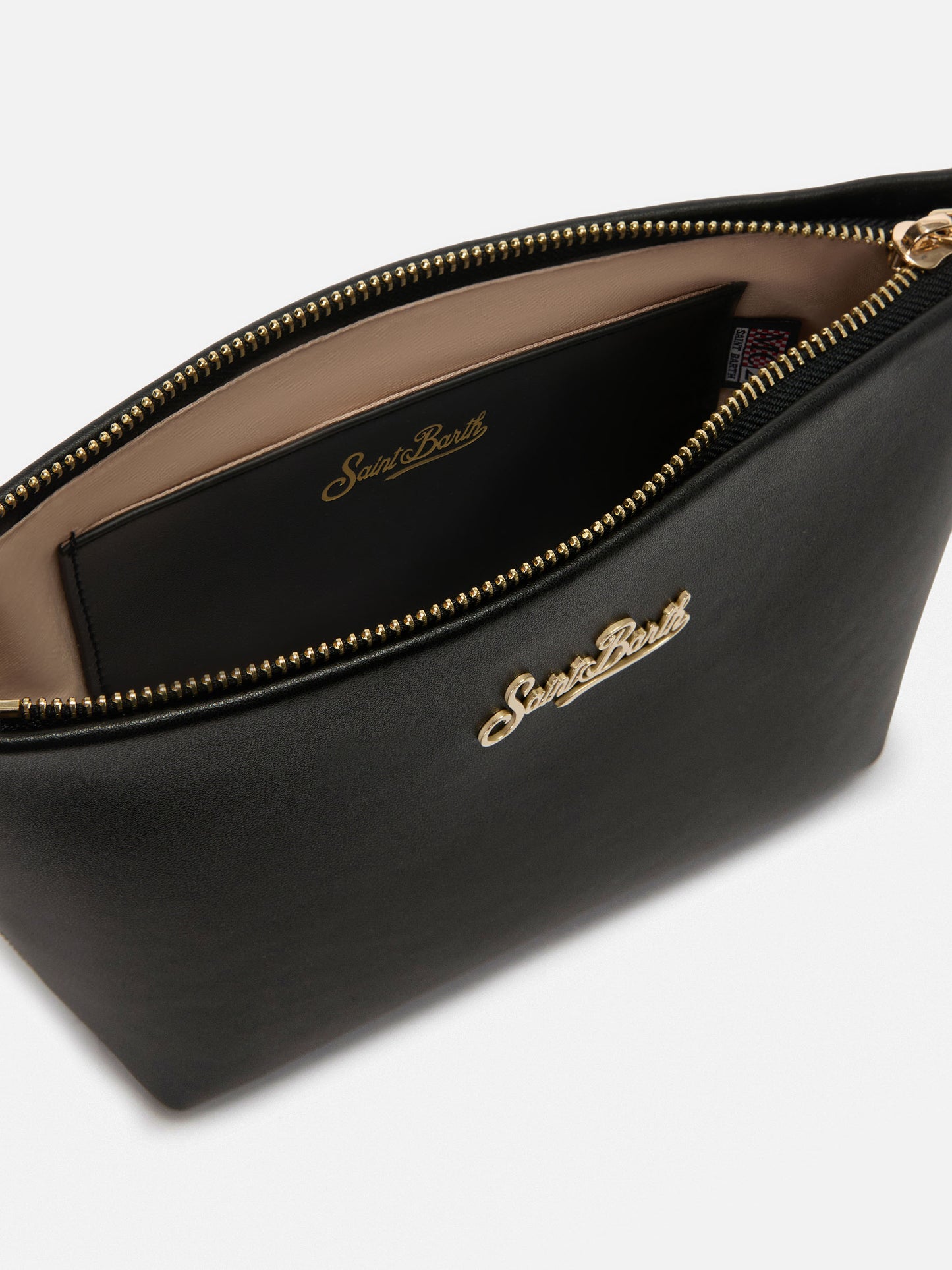 Borsa Aline in pelle liscia nera con placchetta logo