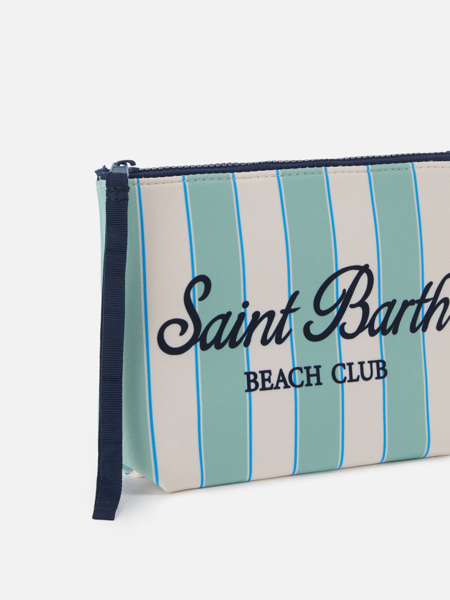 Pochette Aline in scuba a righe verde menta e logo Beach Club