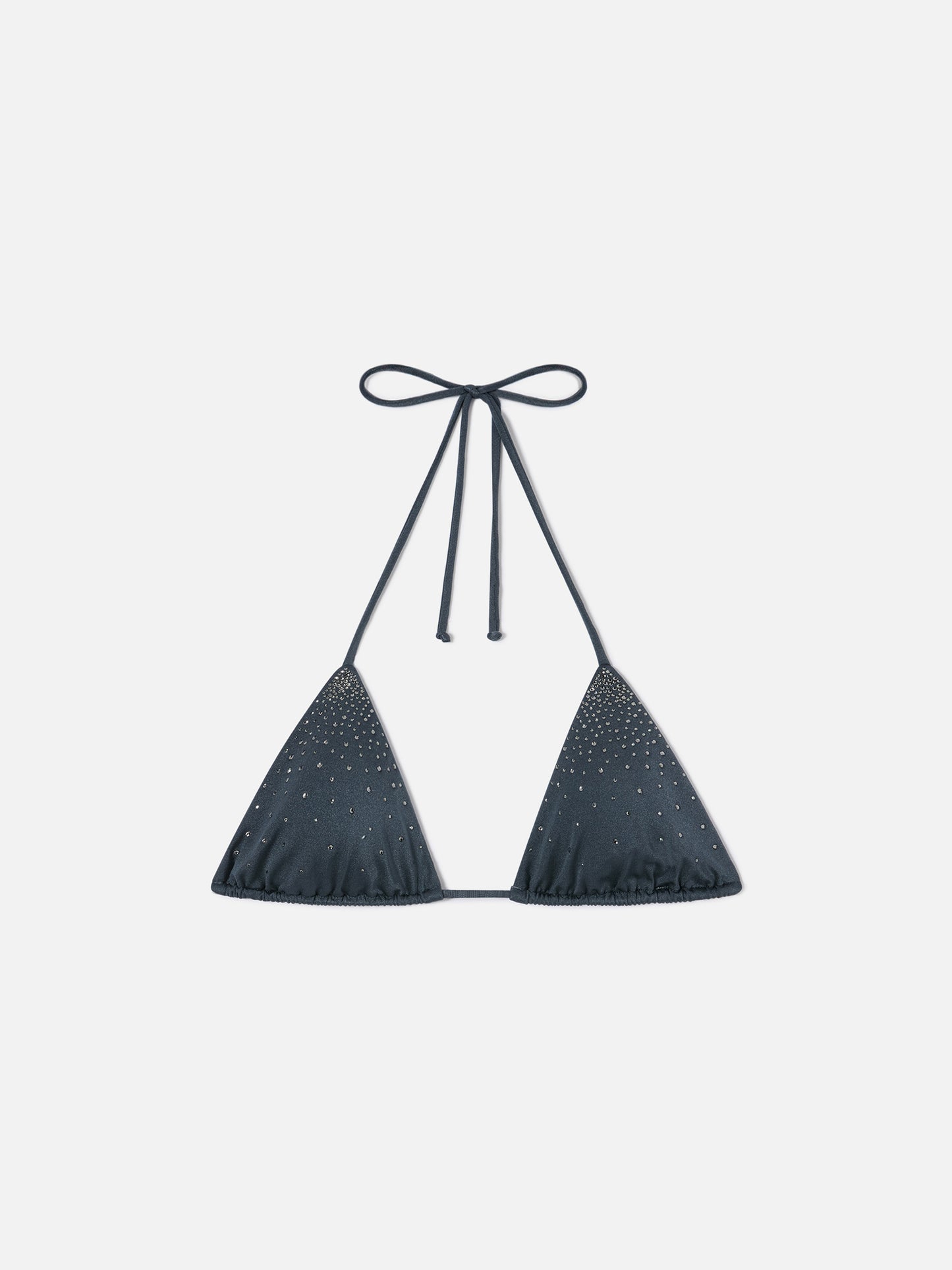 Top de bikini triangular Annabelle en gris con detalles de strass aplicados