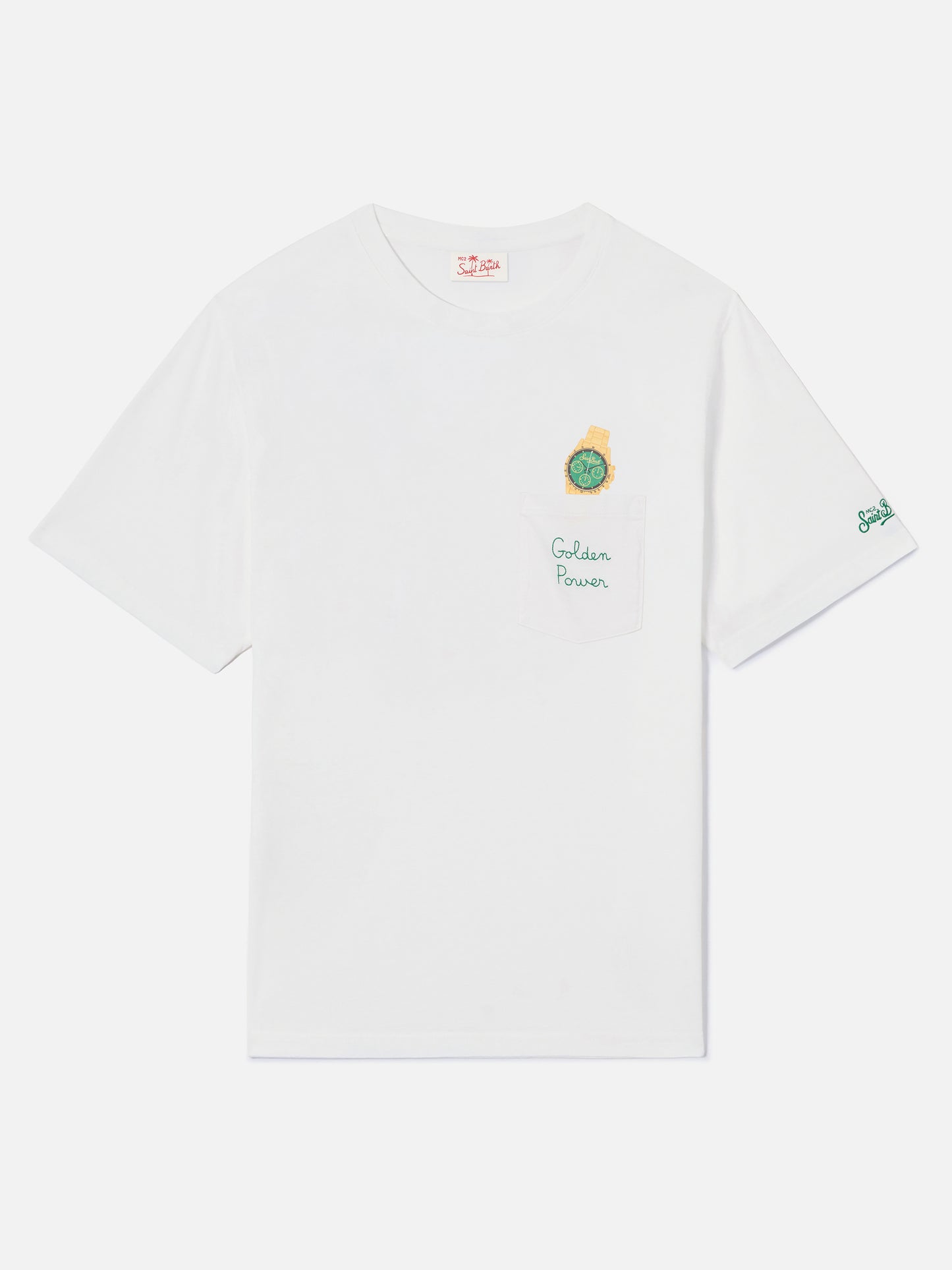 T-shirt Austin blanc avec montre et broderie Golden Power