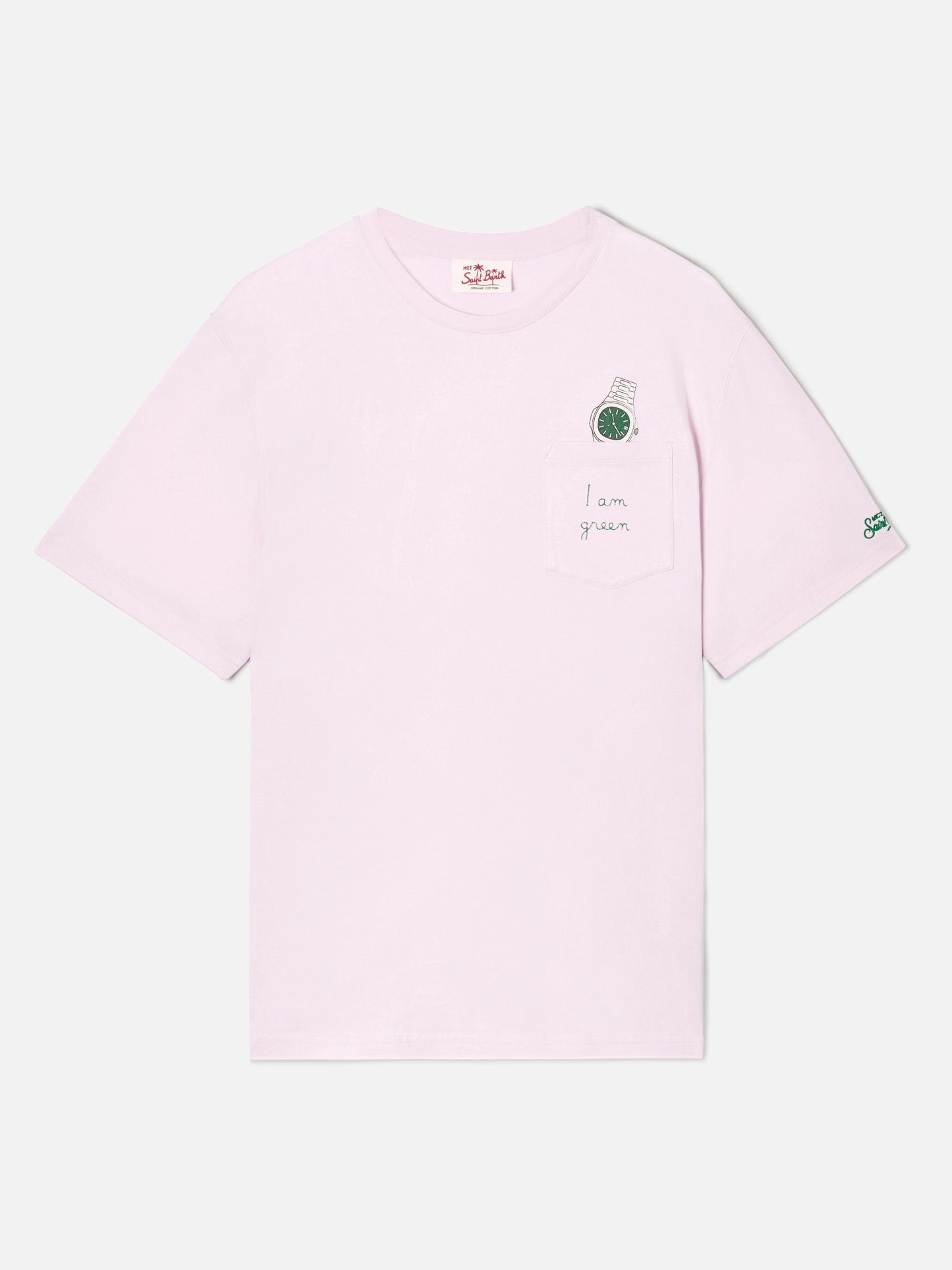 T-shirt Austin rosa con orologio e ricamo I Am Green