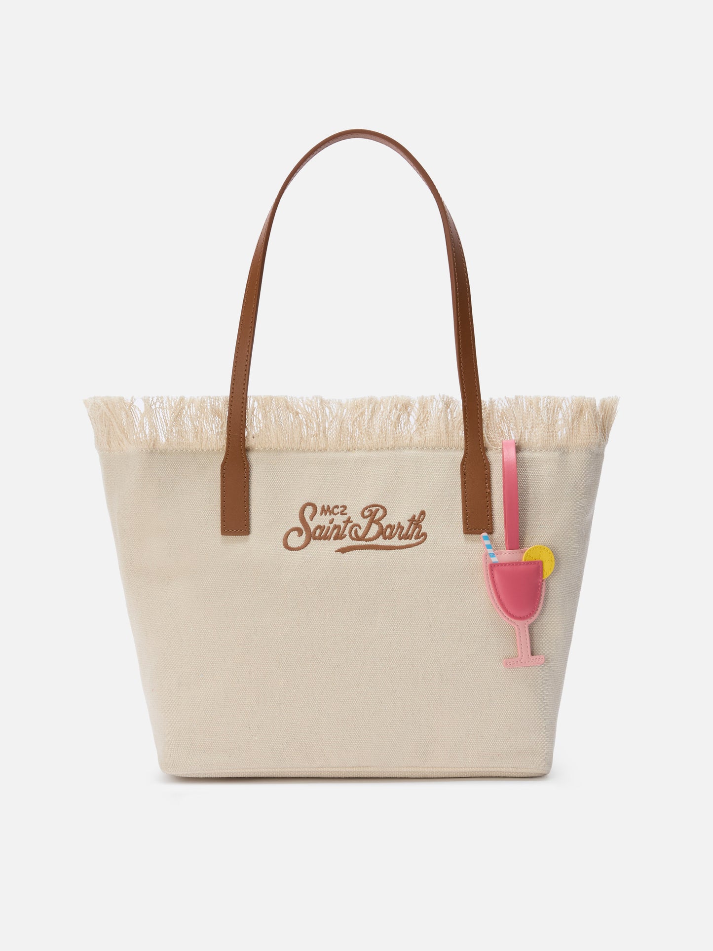 Bag charm a forma di cocktail in pelle liscia con targhetta logo