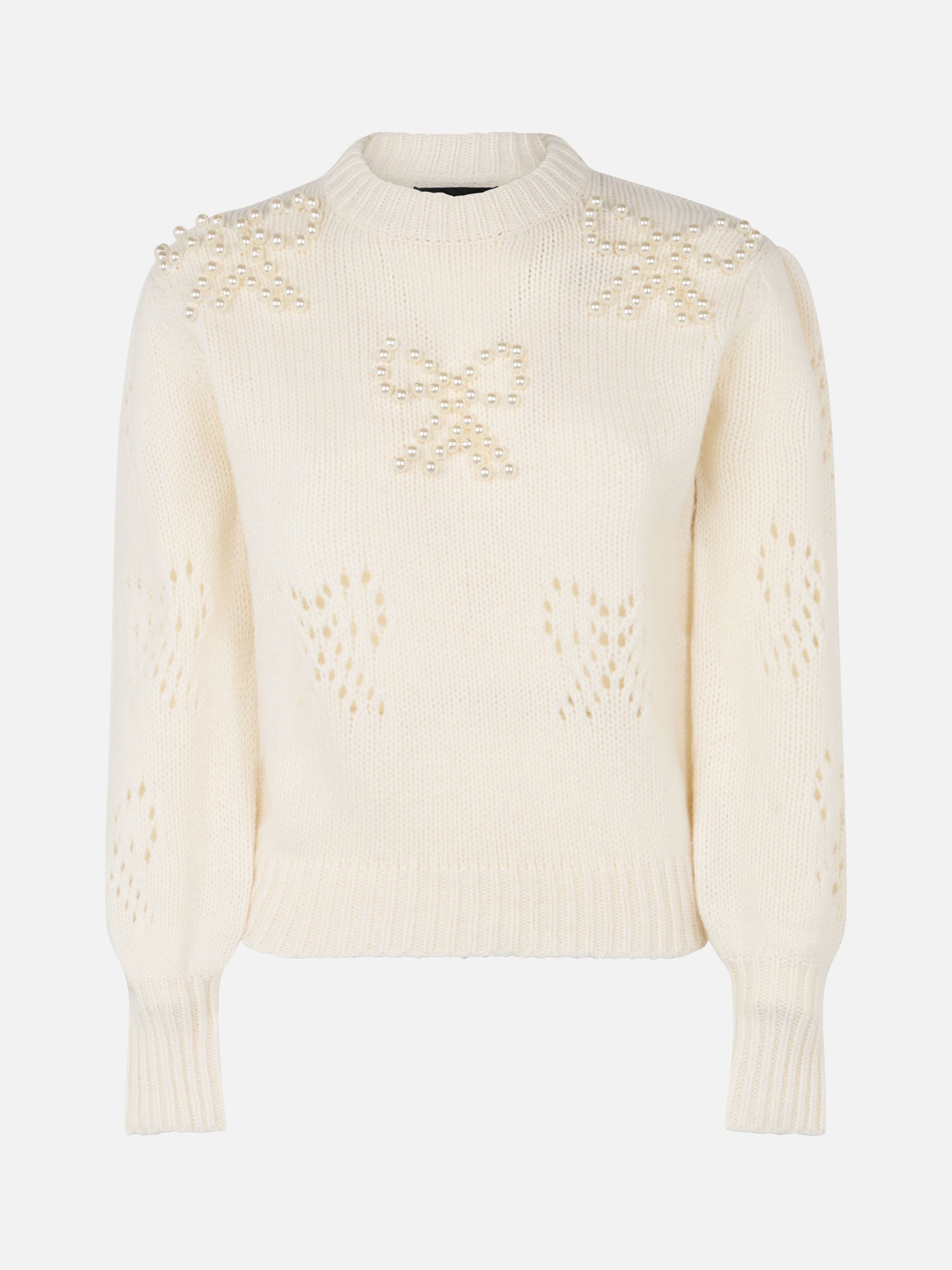 Woman white sweater Bloom with pearl-like beads - MC2 Saint Barth