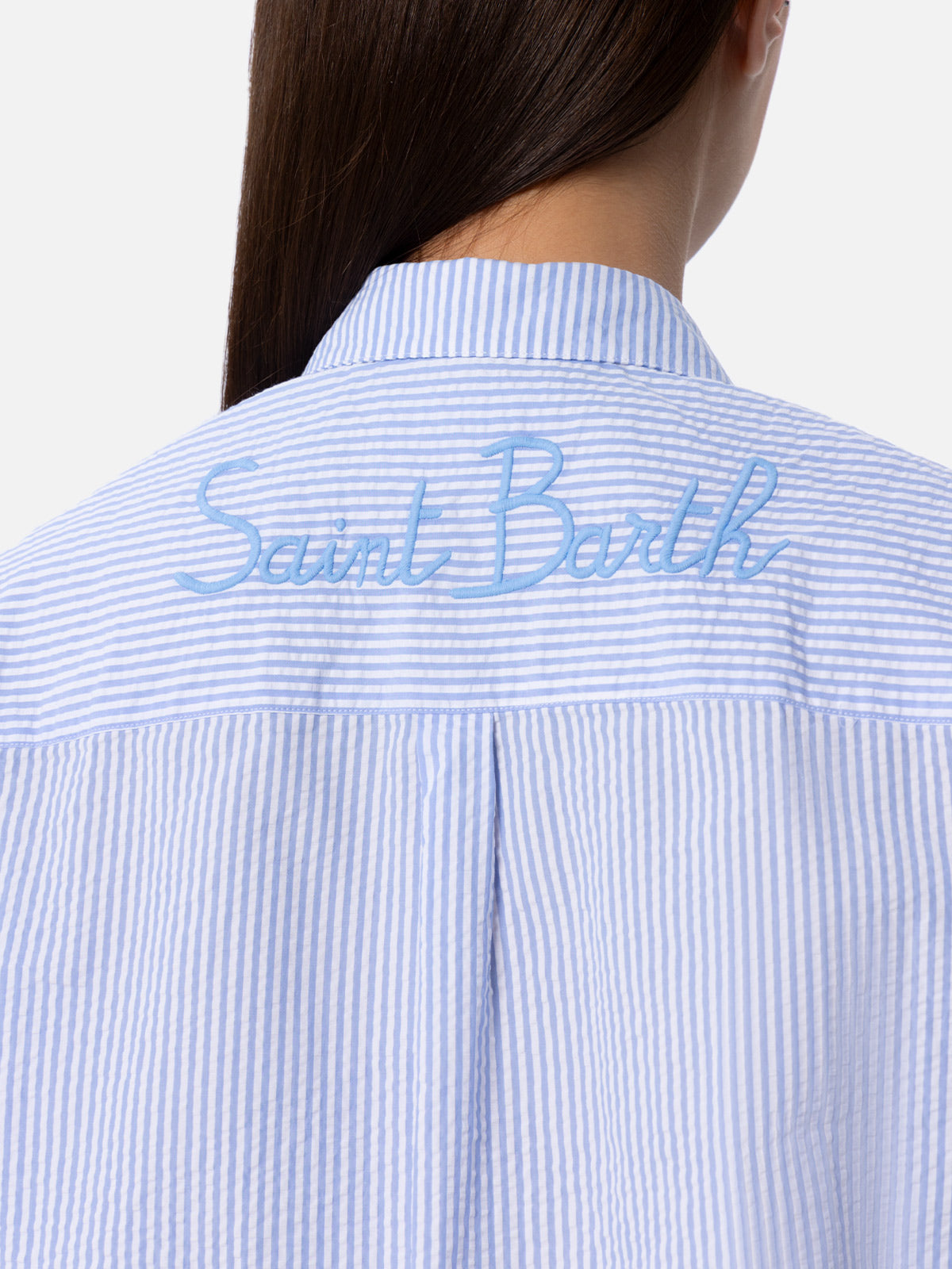 Brigitte striped-print seersucker shirt with Saint Barth embroidery - MC2 Saint Barth