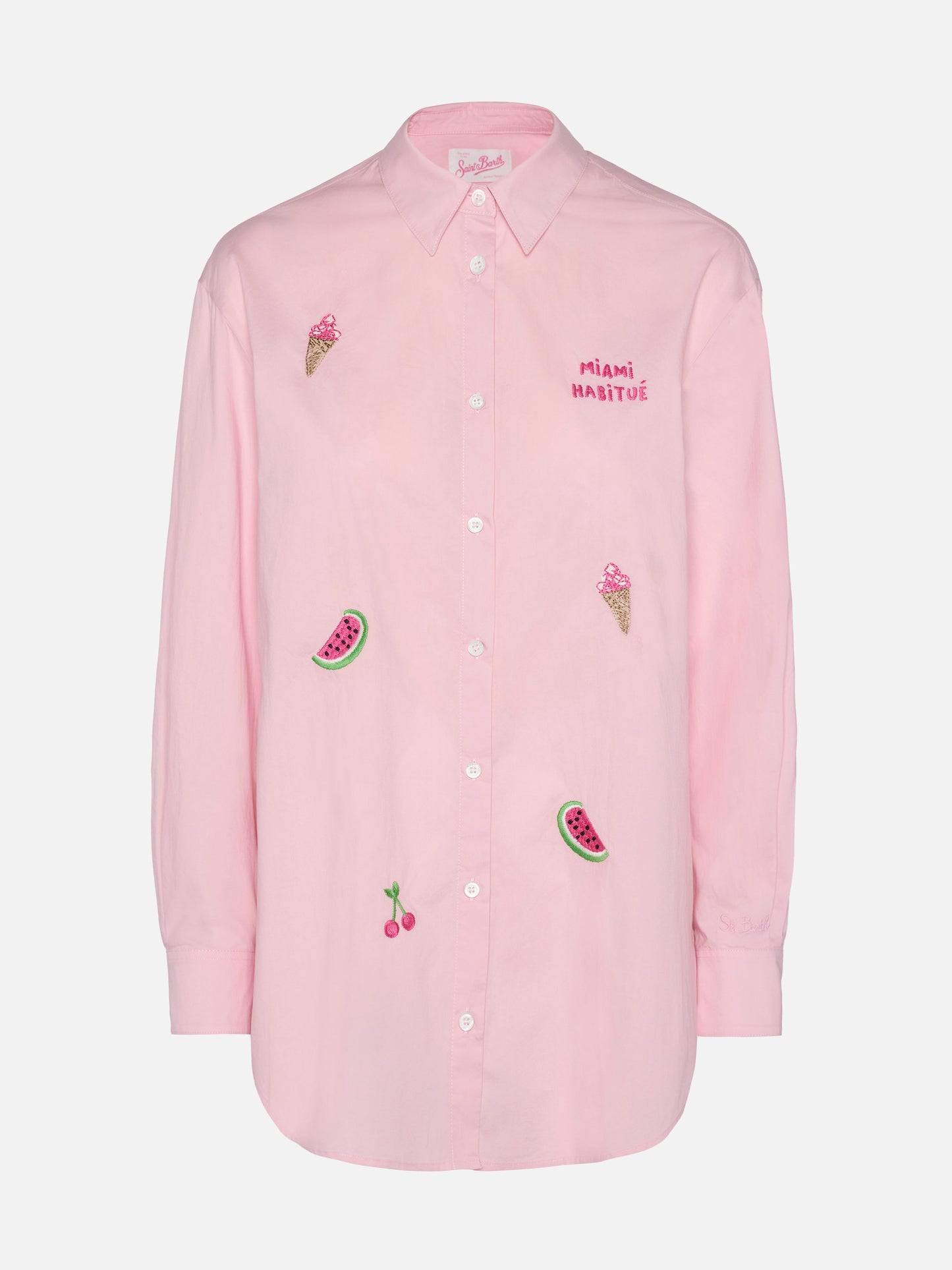 Brigitte striped-print cotton shirt with Miami habituè embroidery