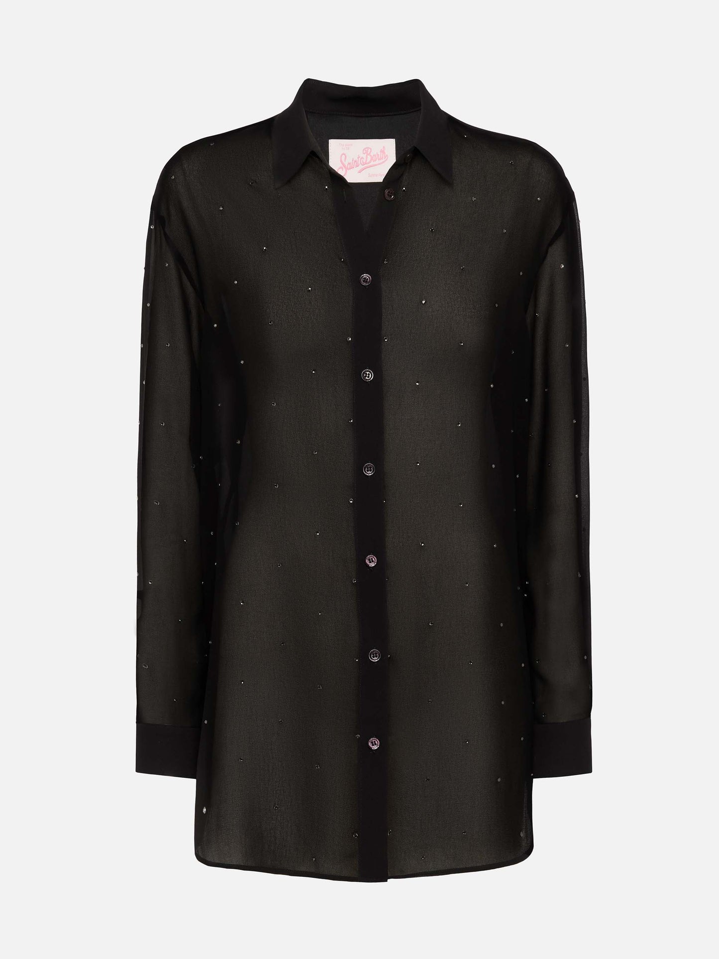 Brigitte black georgette shirt with rhinestone embellishments - MC2 Saint Barth