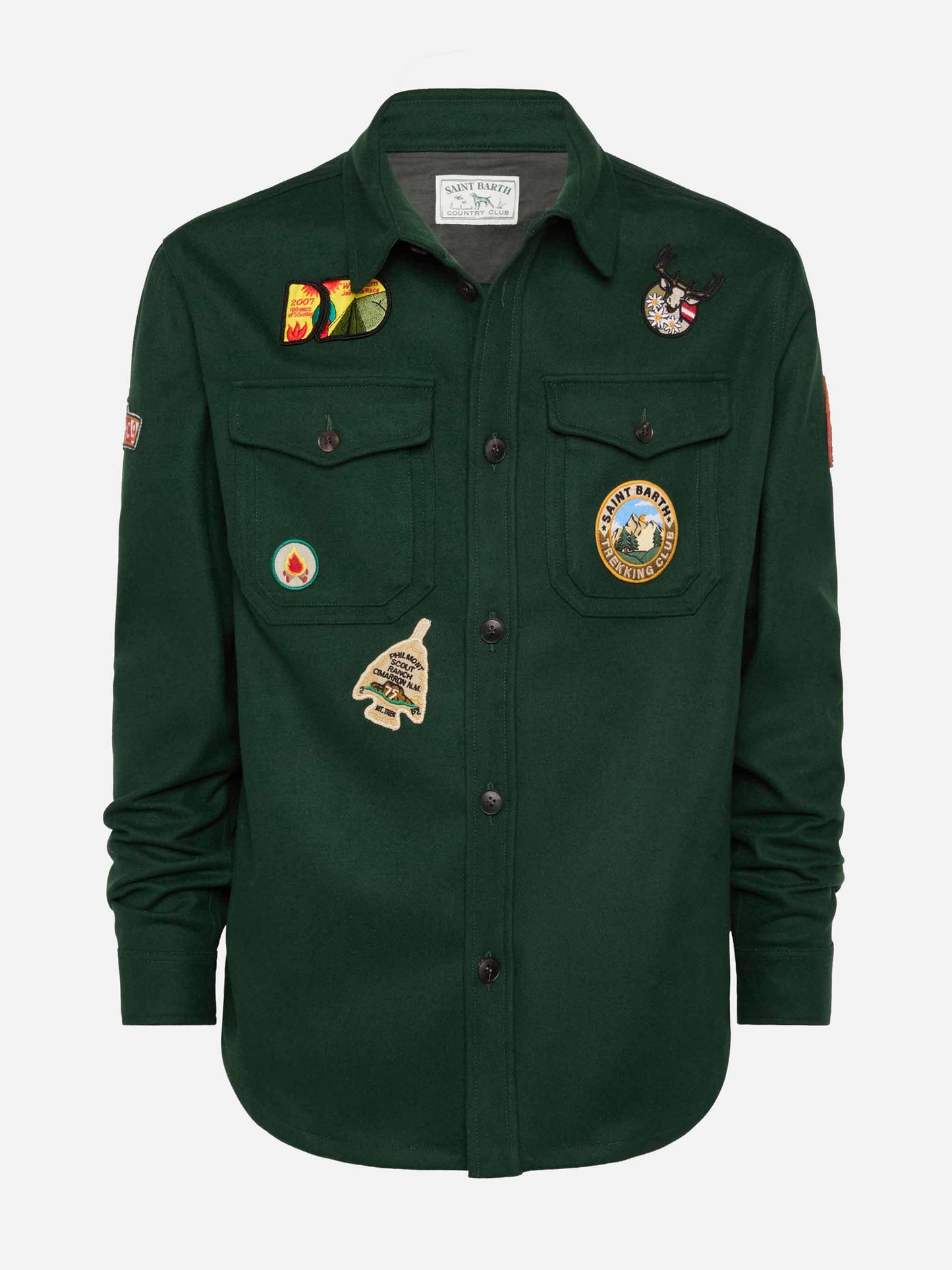 Wooly green overshirt Burton with pockets and patches - MC2 Saint Barth
