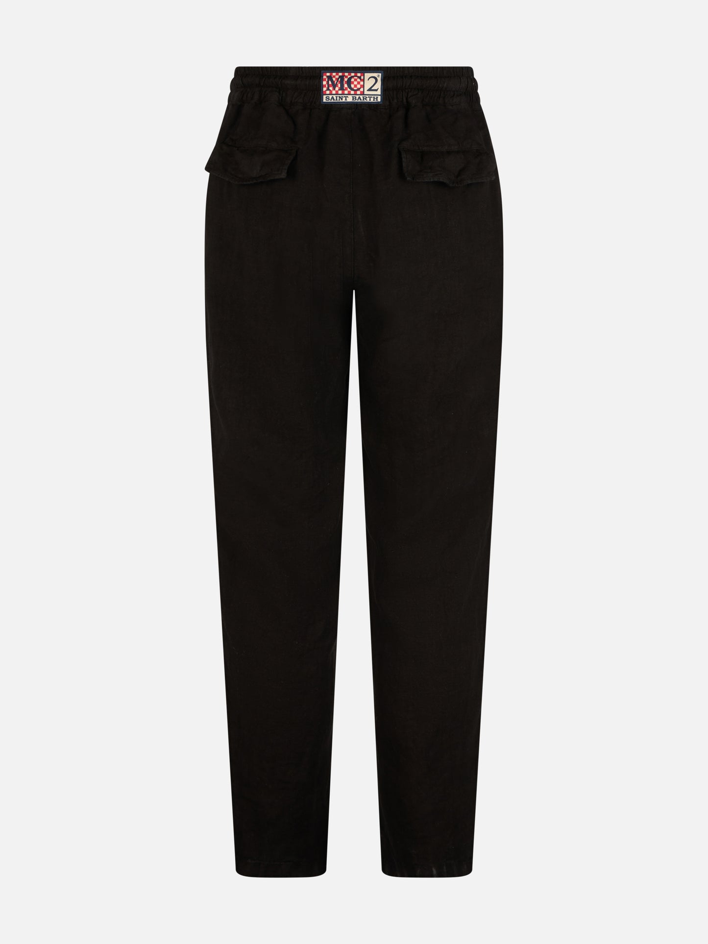 Man black linen Calais pants with drawstring - MC2 Saint Barth