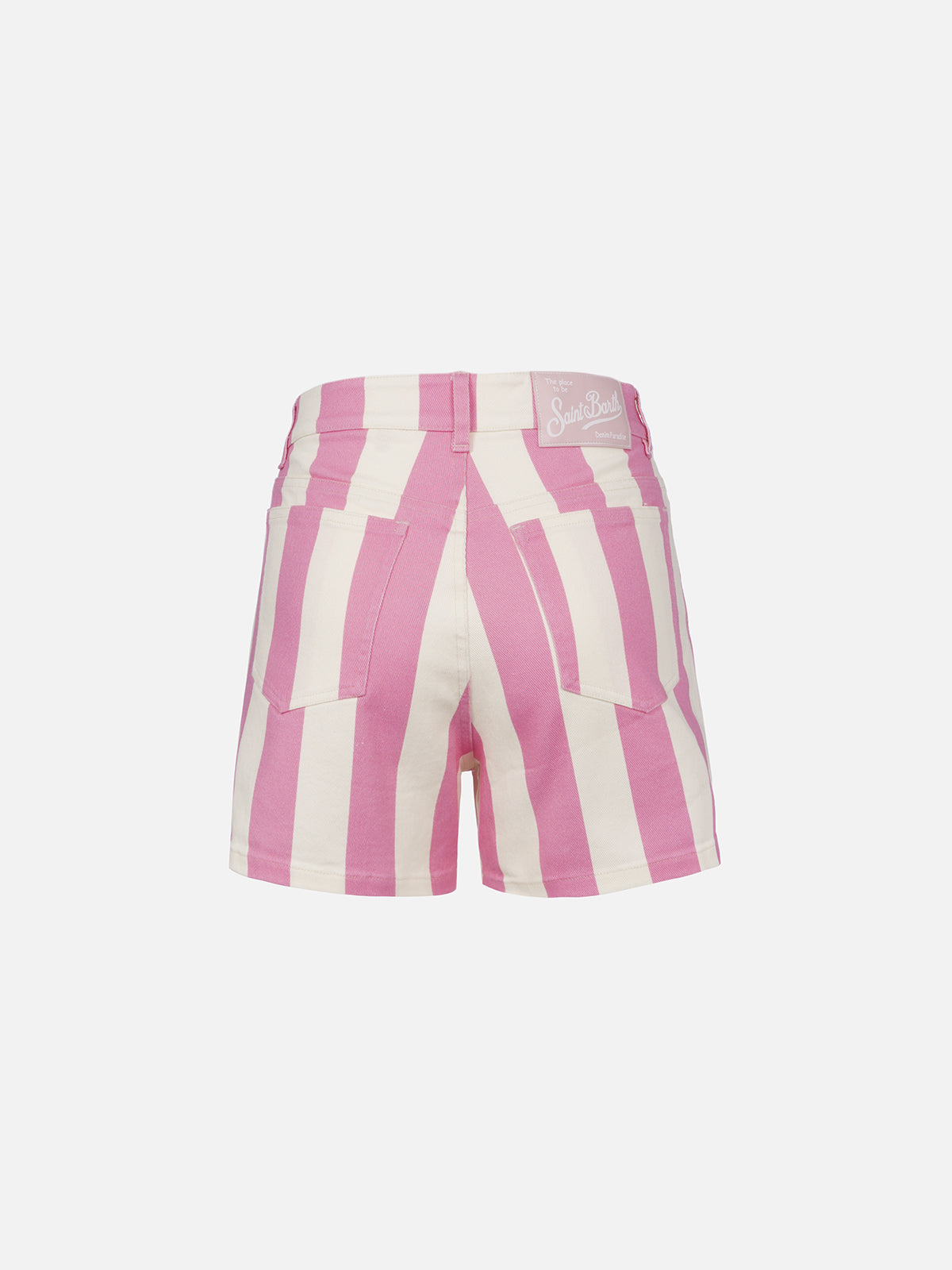 Woman pink striped print denim bermuda Cancun - MC2 Saint Barth
