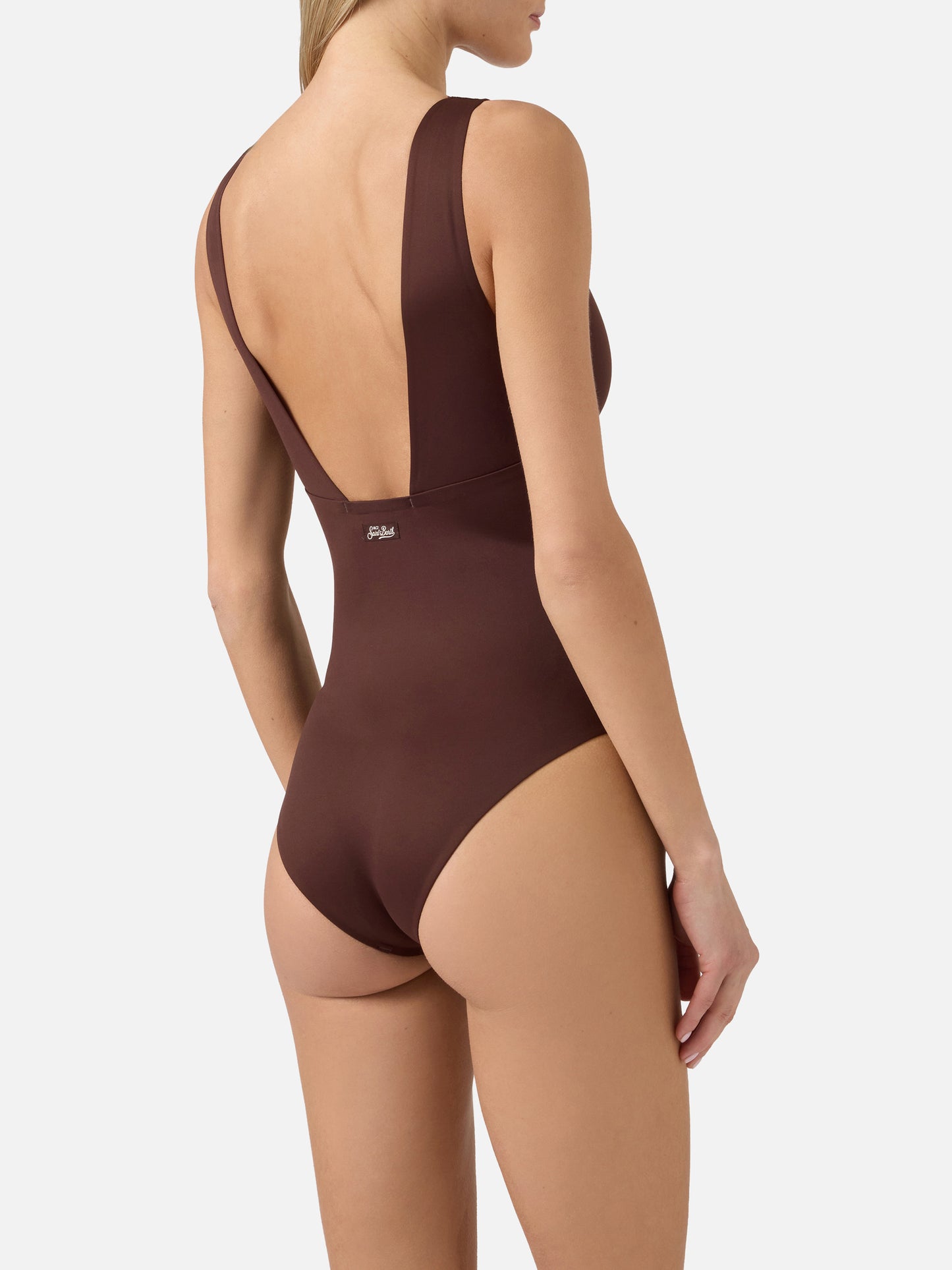 Calliope one-piece swimsuit in brown technical fabric