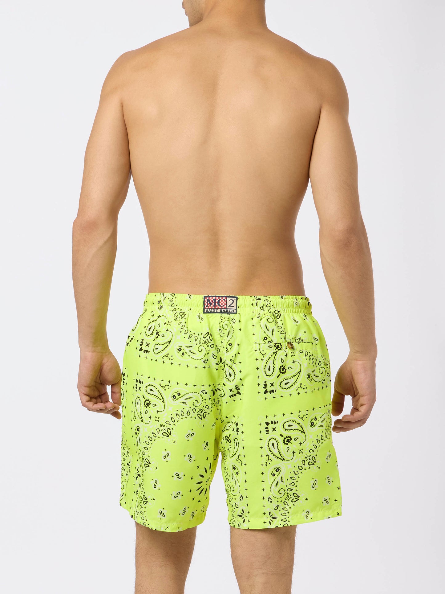 Man swim shorts with fluo yellow bandanna print - MC2 Saint Barth