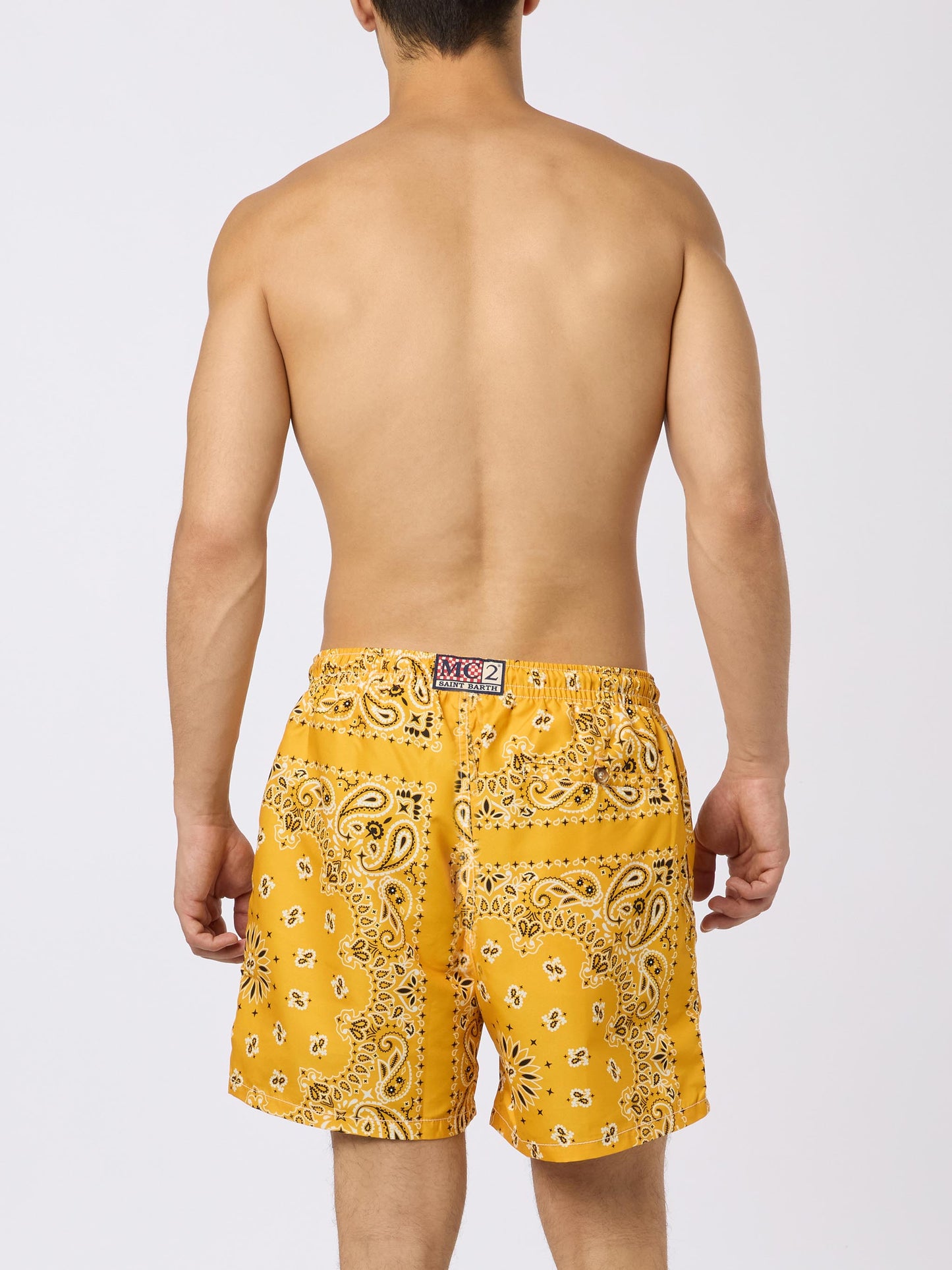 Man swim shorts with ochre bandanna print - MC2 Saint Barth