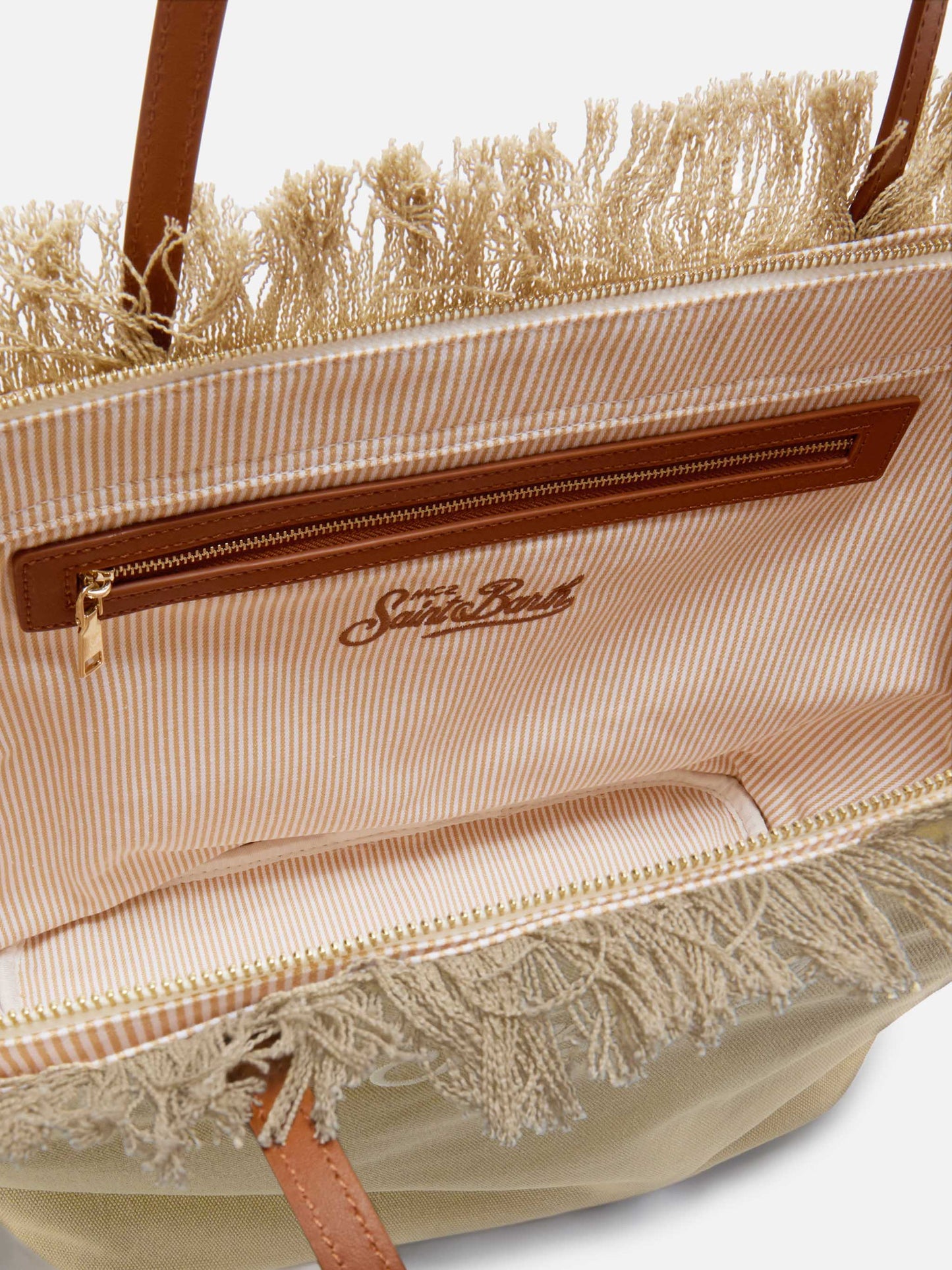 Beige City Canvas-Tasche mit Fransen in regulärer Passform