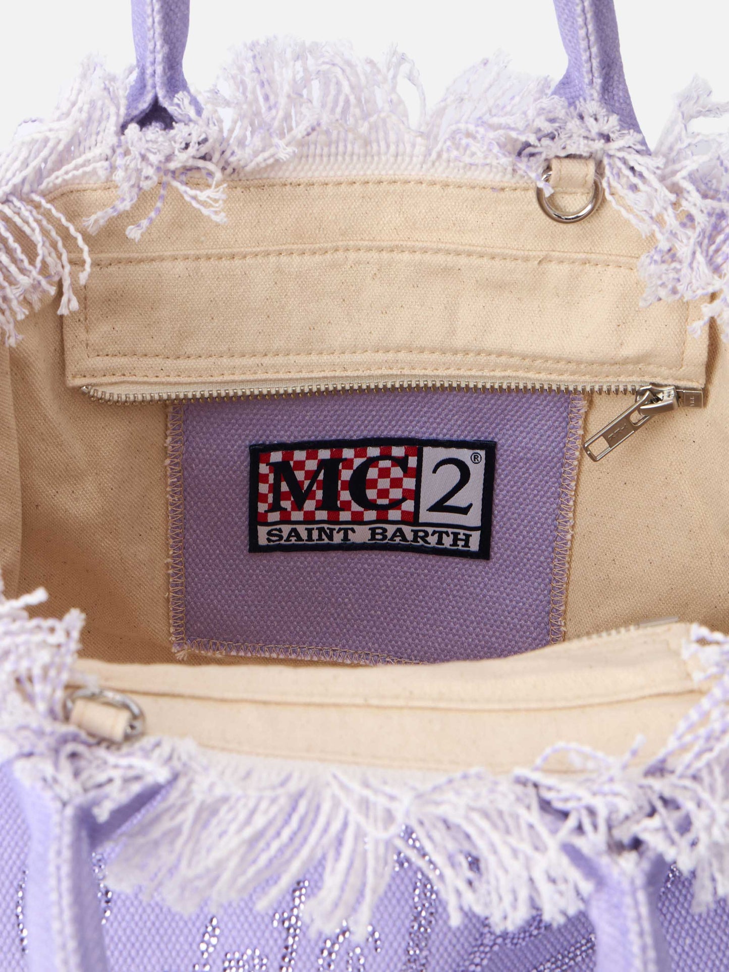 Colette lilac cotton canvas handbag with rhinestone logo - MC2 Saint Barth