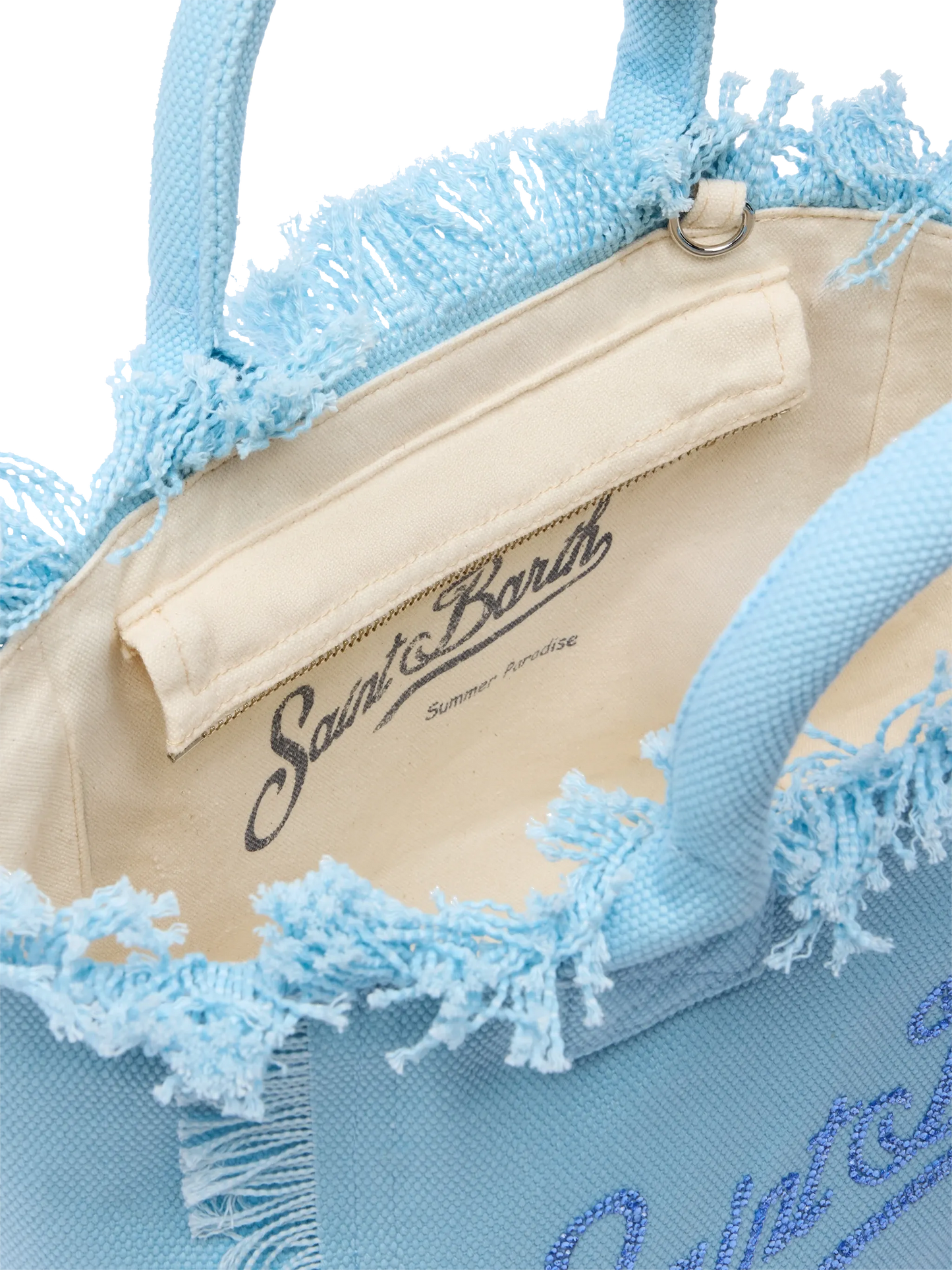 Colette light blue cotton canvas handbag with rhinestone logo - MC2 Saint Barth