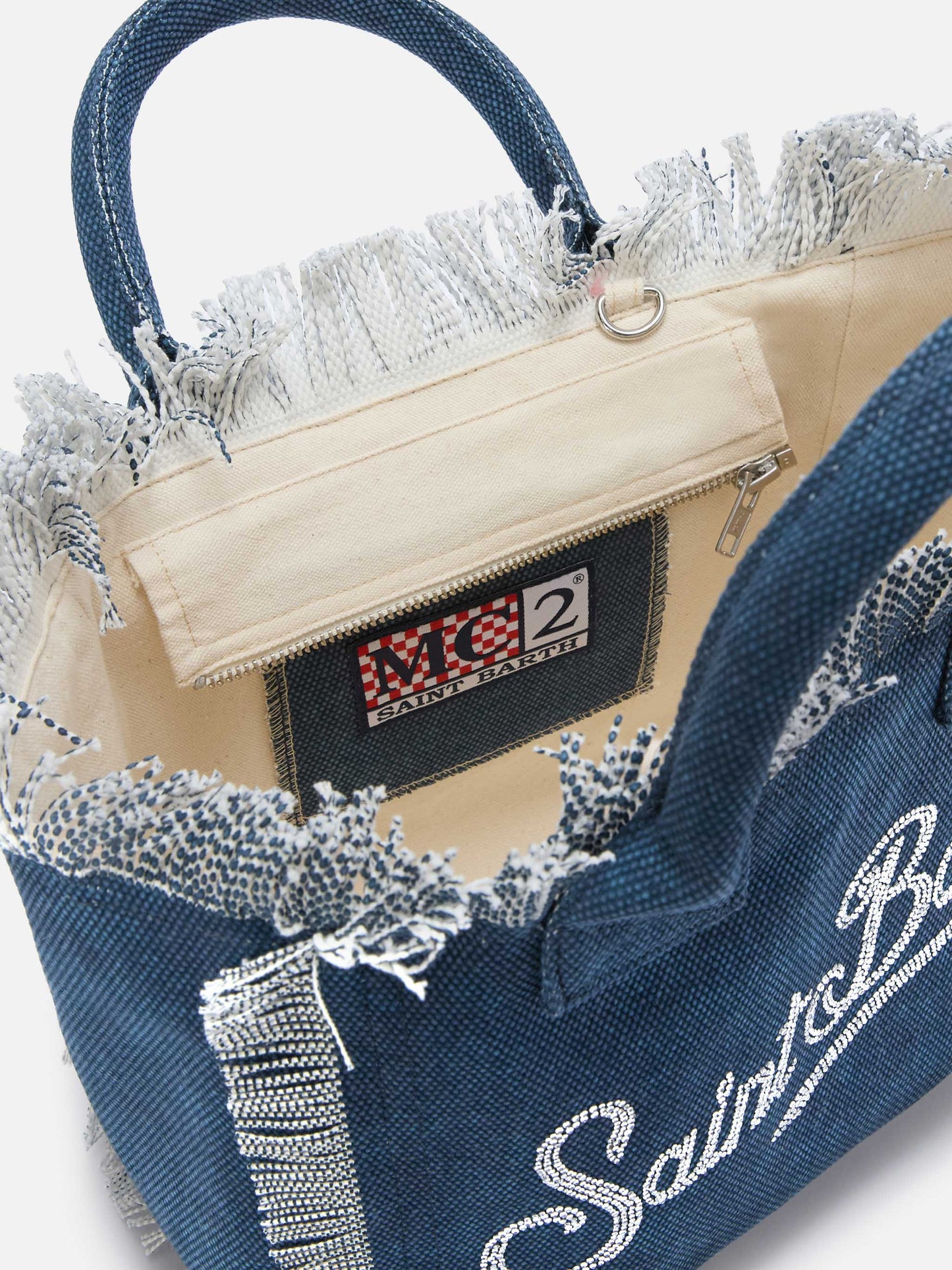 Borsa Colette in canvas blu indaco con logo in strass