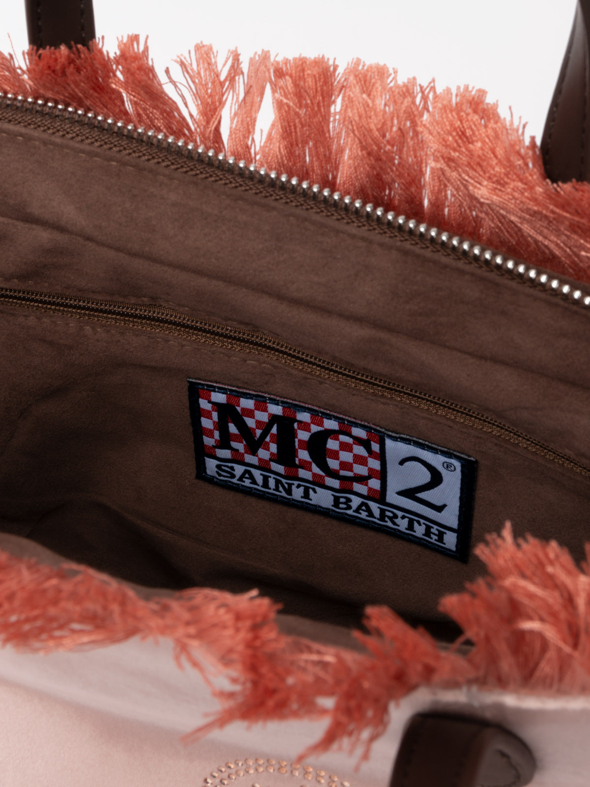 Pink velvet Colette handbag with rhinestones logo - MC2 Saint Barth