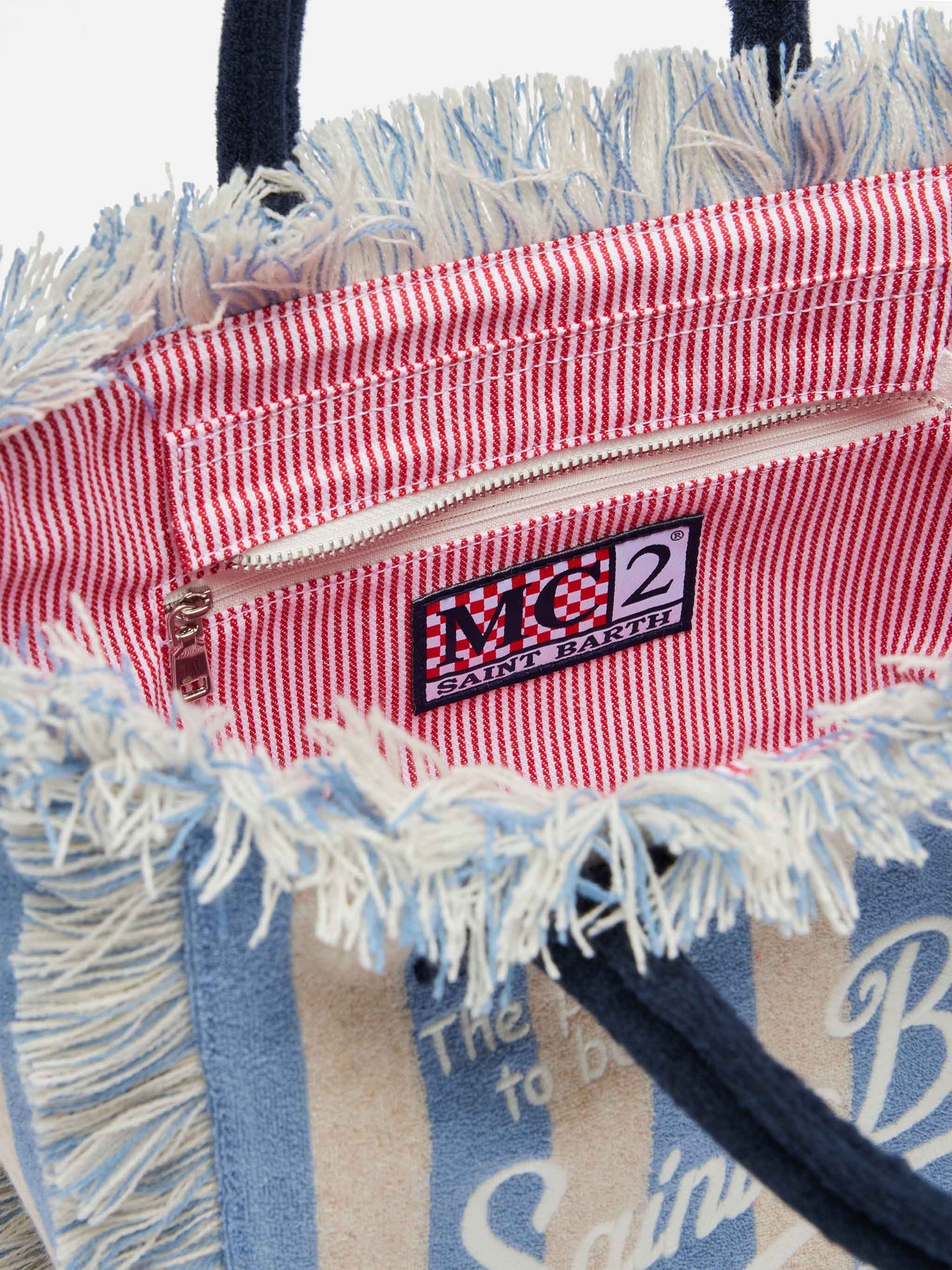 Colette Sponge light blue striped terry handbag - MC2 Saint Barth