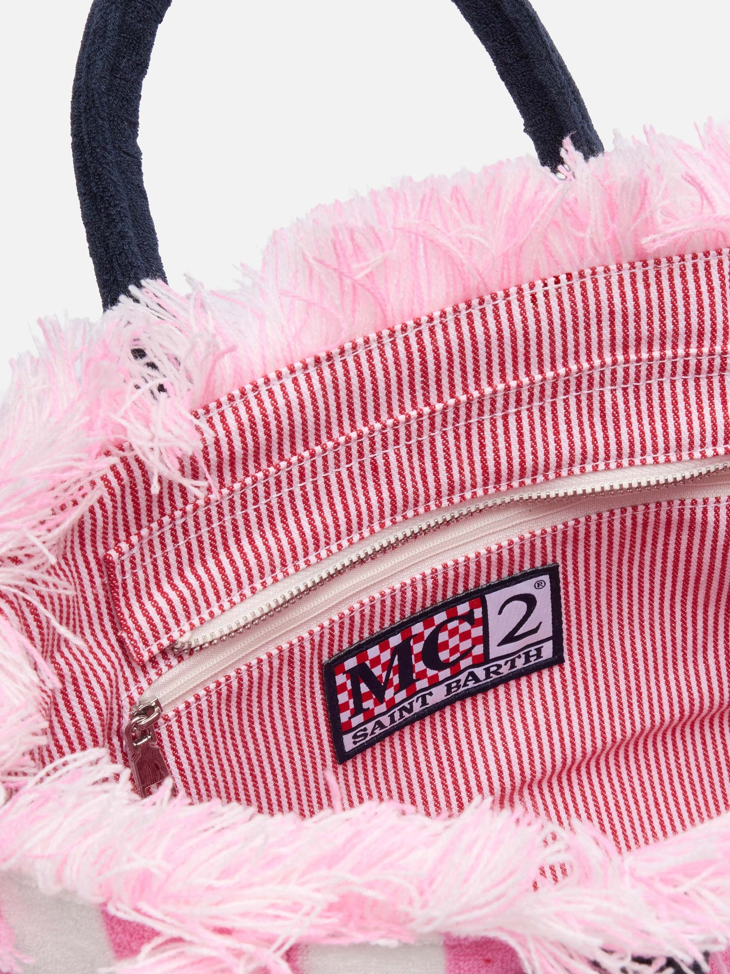 Borsa Colette in spugna rosa con stampa a righe rosa