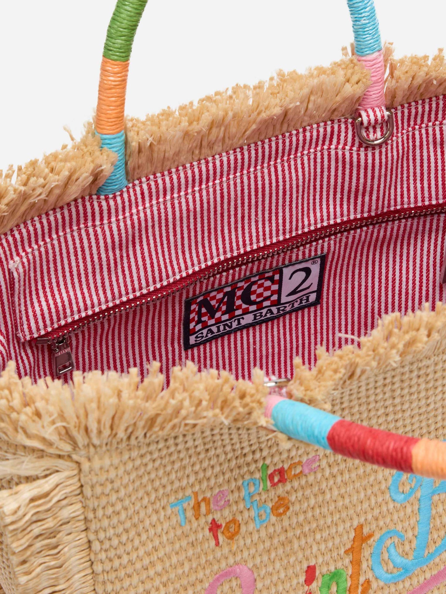 Colette Straw effect handbag with multicolor logo embroidery - MC2 Saint Barth