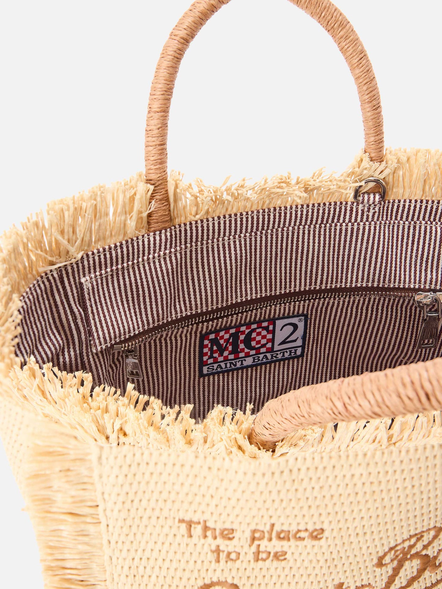 Borsa Colette effetto paglia con logo ricamato