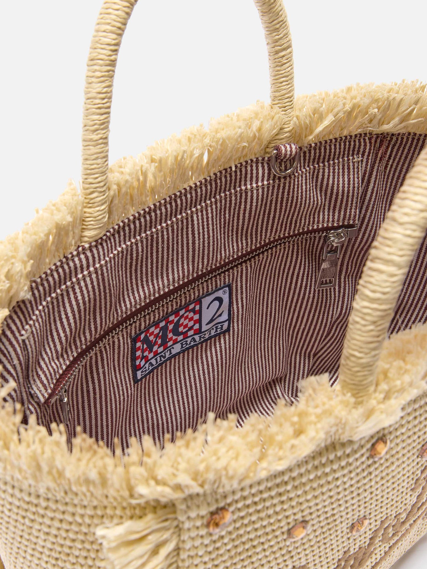 Borsa Colette in tessuto effetto paglia con strass applicati