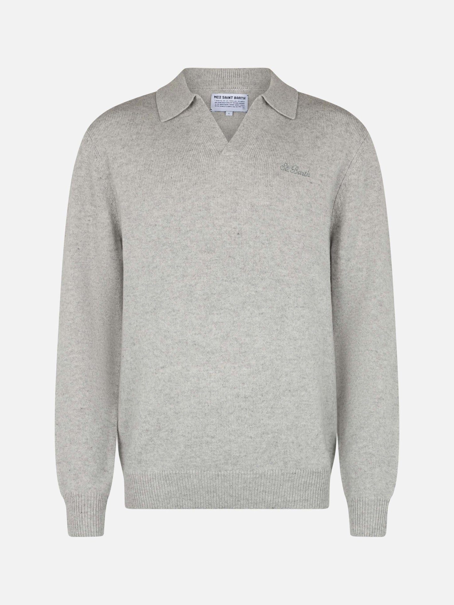 Man mélange grey cashmere blend polo collar sweater Covent - MC2 Saint Barth