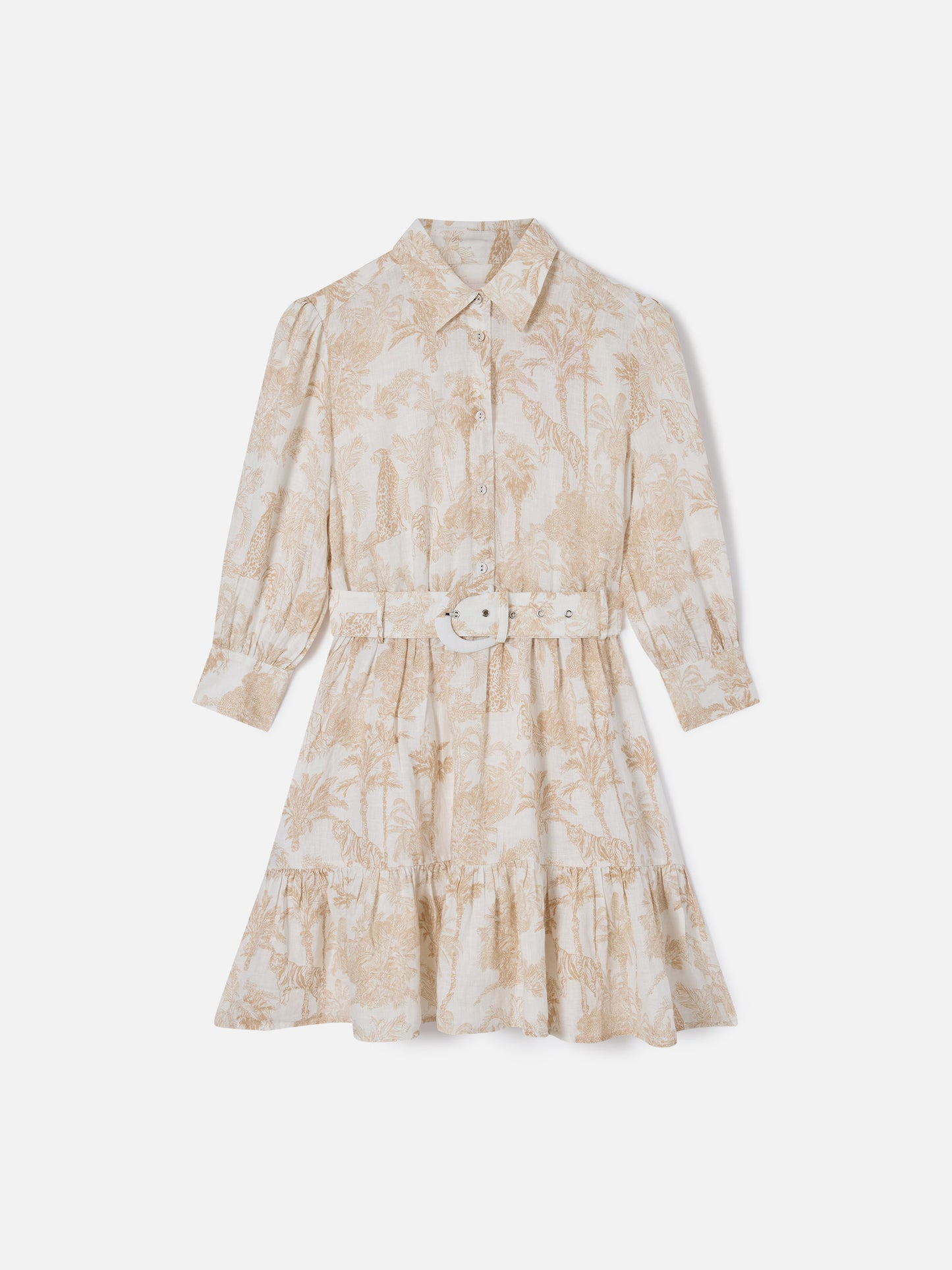 Abito Daisi in lino con stampa toile de jouy in beige