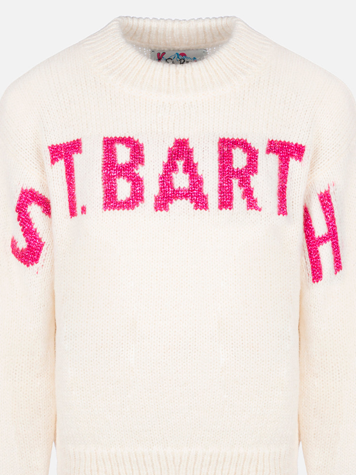 Girl pink crewneck sweater Danya with Saint Barth lurex logo - MC2 Saint Barth