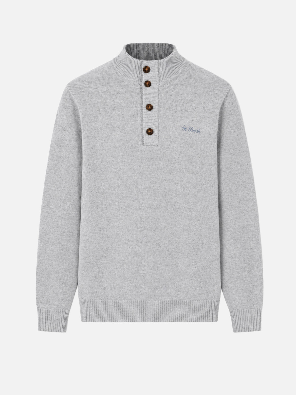 Maglione Dorian grigio chiaro melange con collo polo e bottoni in corno