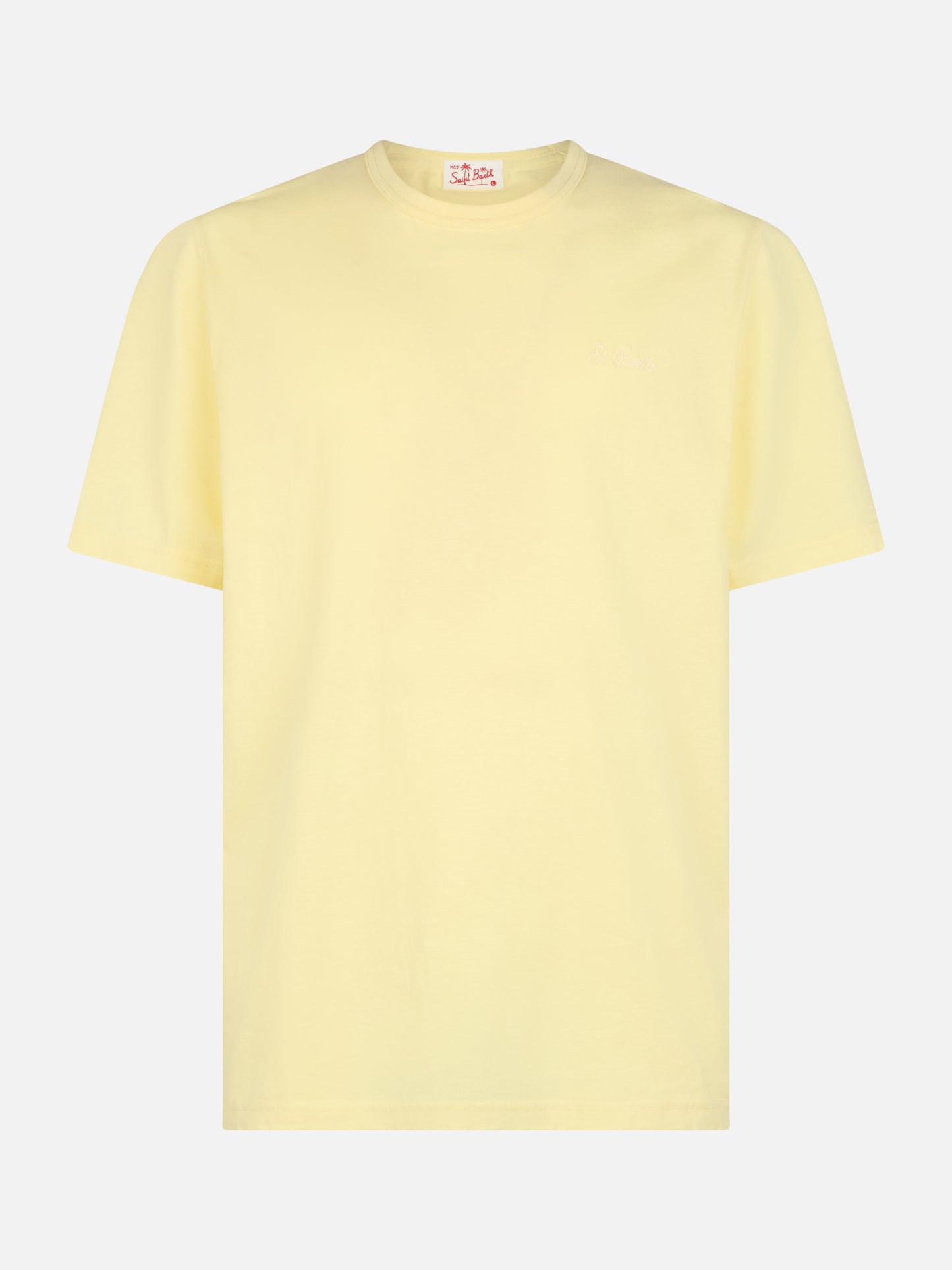 Man pale yellow cotton jersey t-shirt Dover with St. Barth embroidery - MC2 Saint Barth