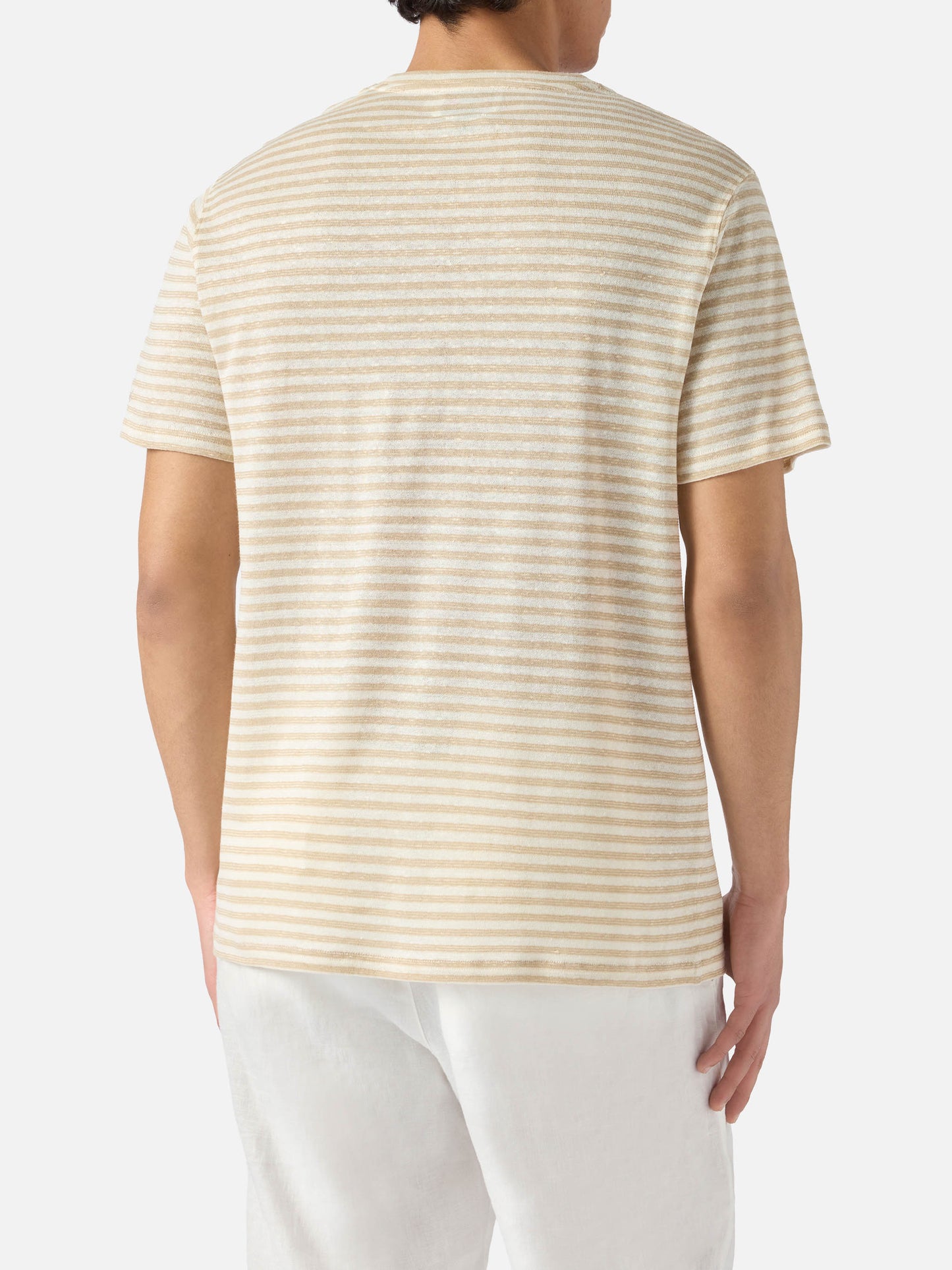 T-shirt Dover in cotone a righe beige con ricamo logo
