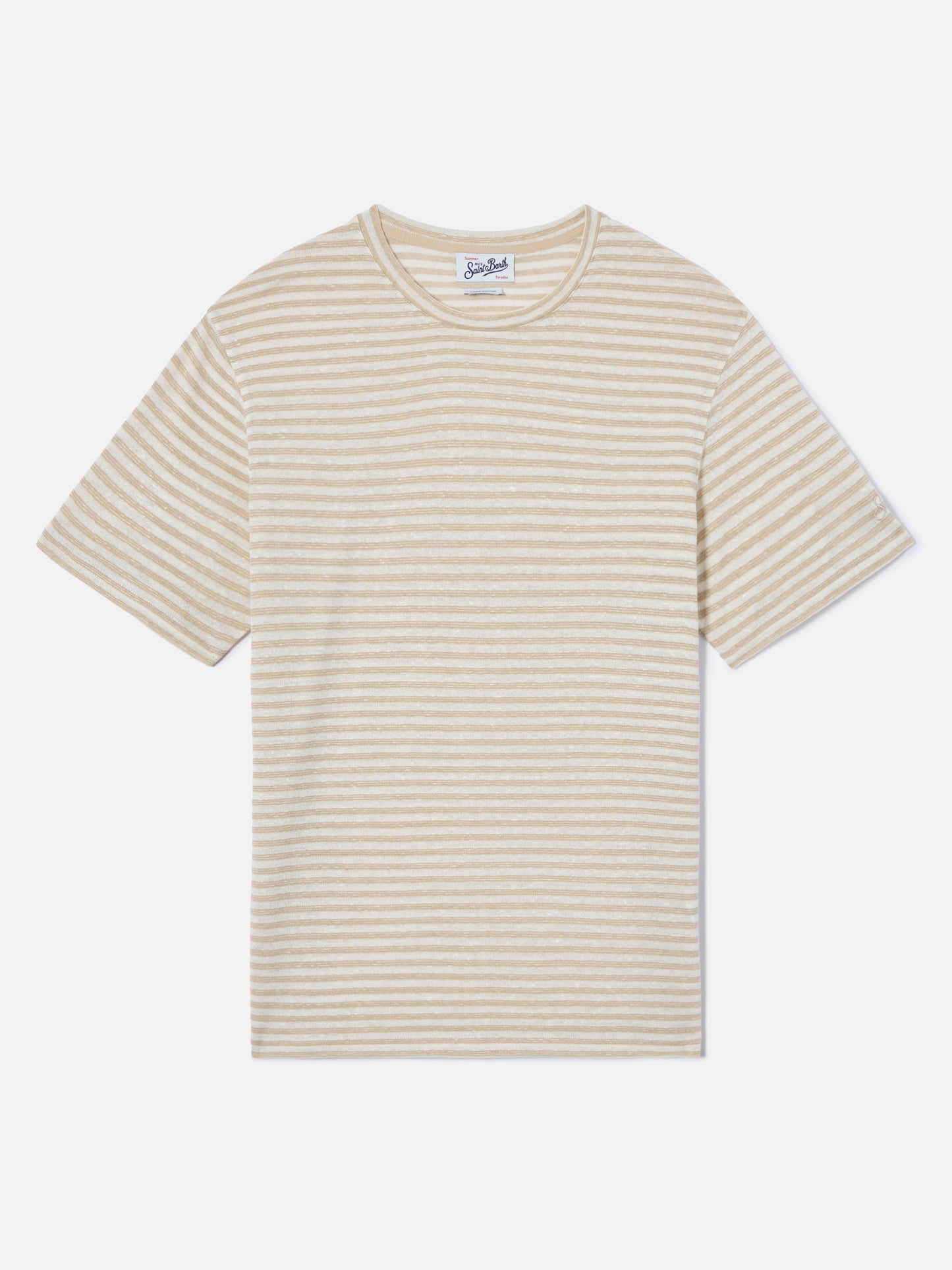 T-shirt Dover in misto lino a righe beige con ricamo logo