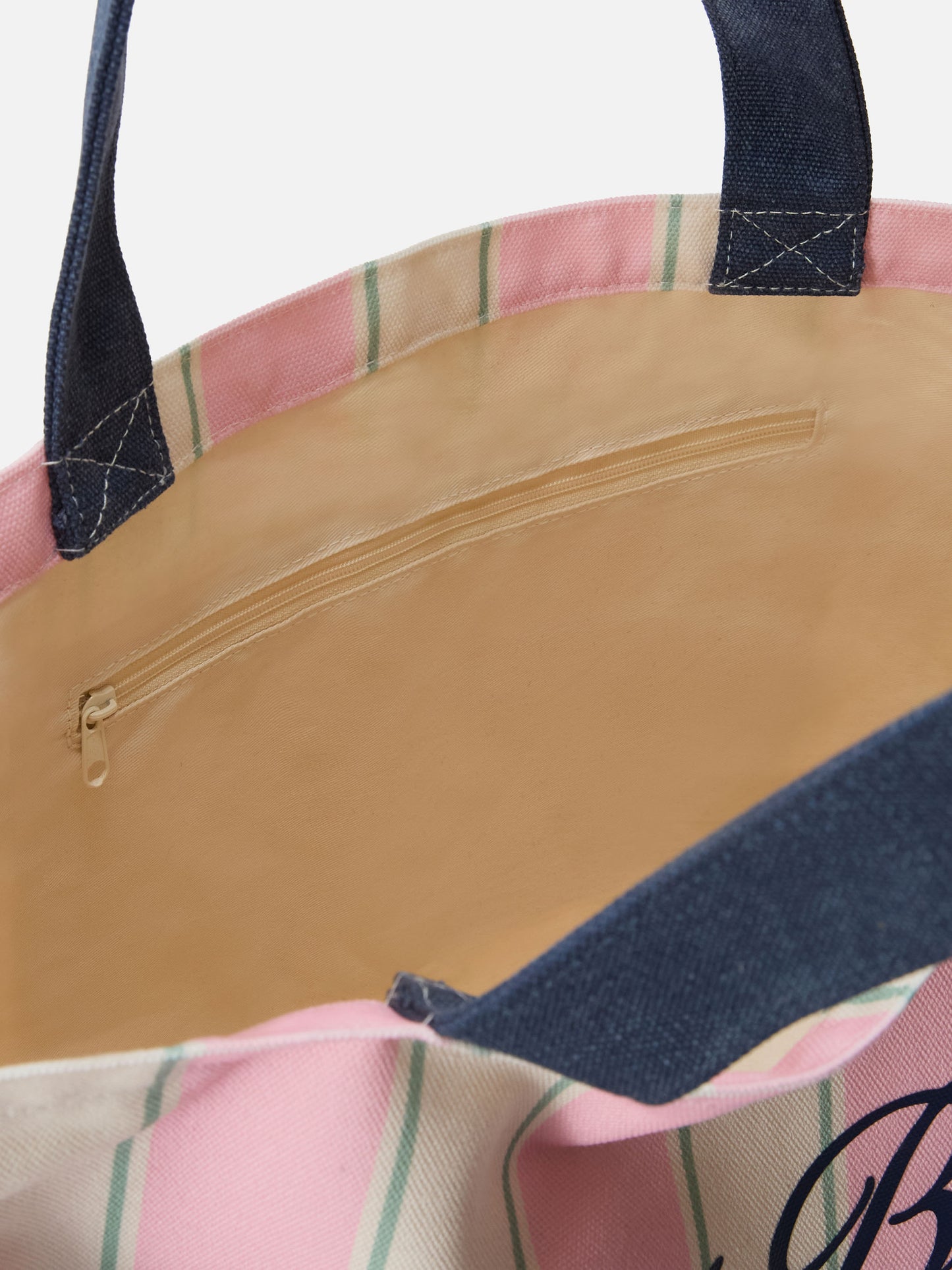 Bolso tote esencial de lona con rayas rosas, verdes y blancas y logo en contraste