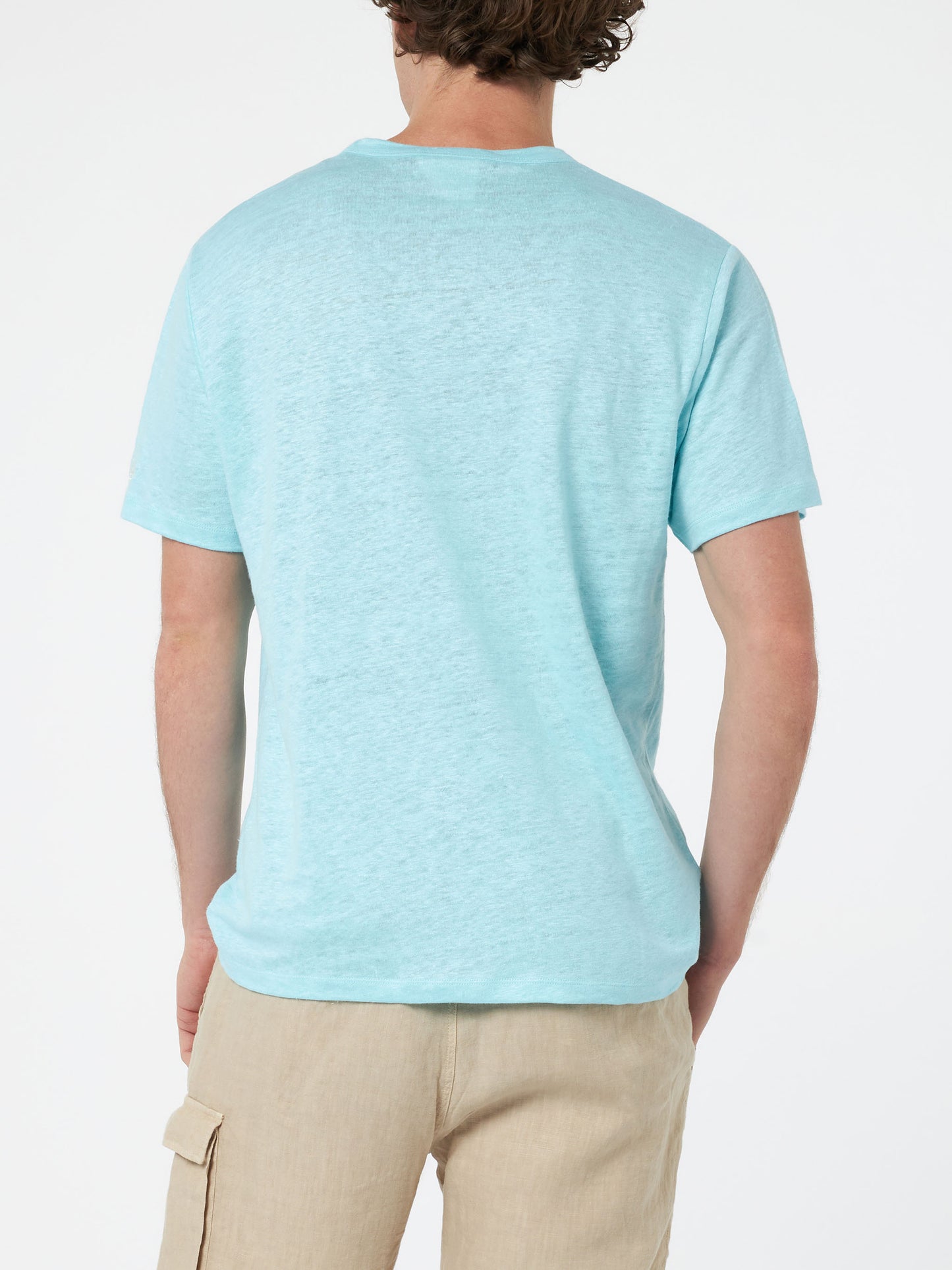Man water green linen jersey t-shirt Ecstasea with pocket - MC2 Saint Barth